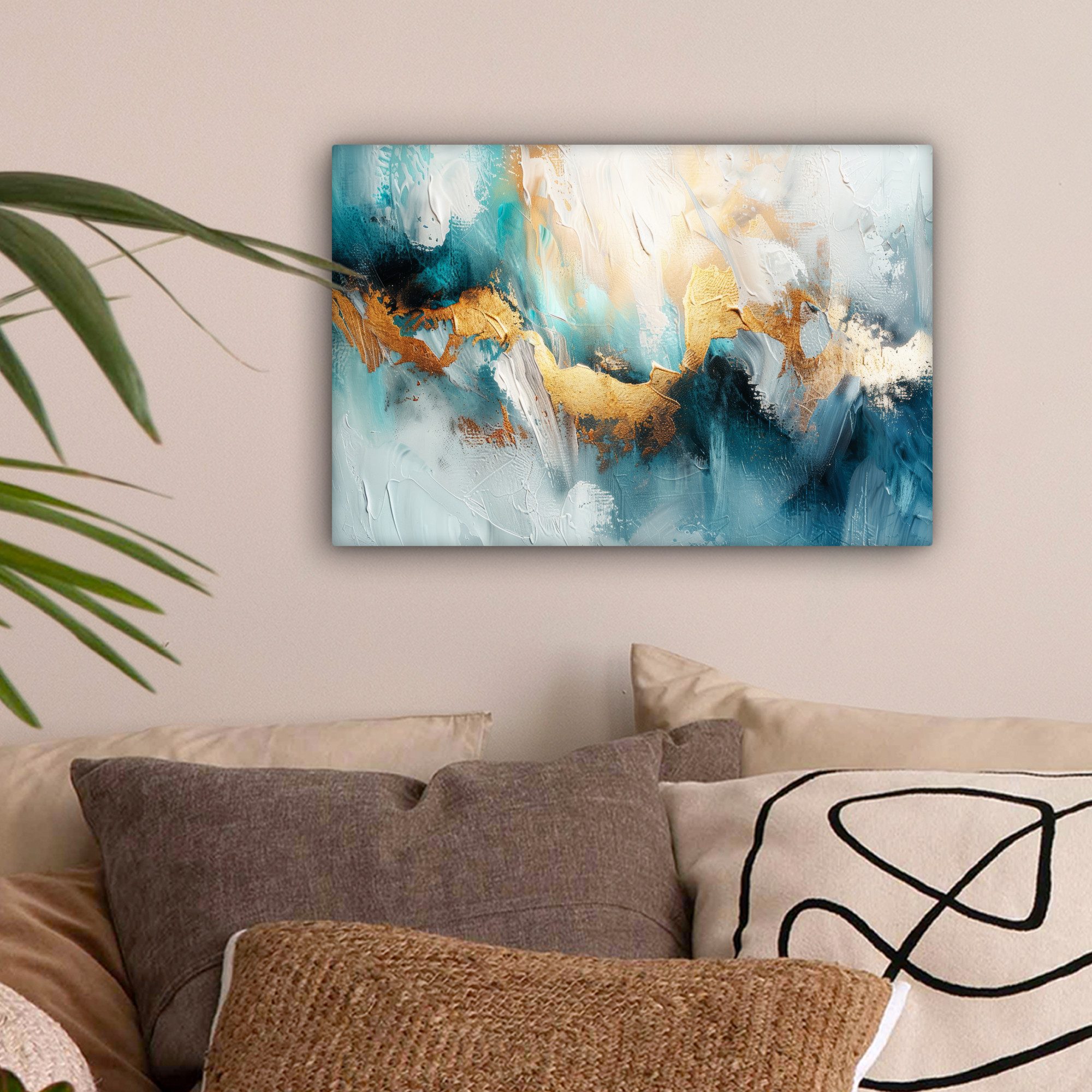 OneMillionCanvasses® Leinwandbild Abstrakt - Kunst - Gold - Blau, Fotodruck günstig online kaufen