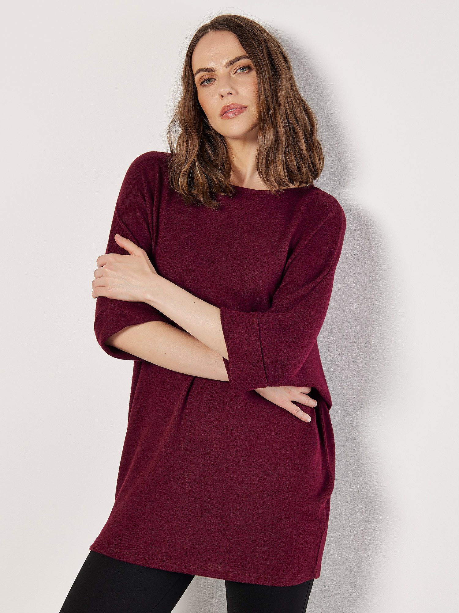 Apricot Rundhalsshirt Longshirt mit Fledermausärmeln