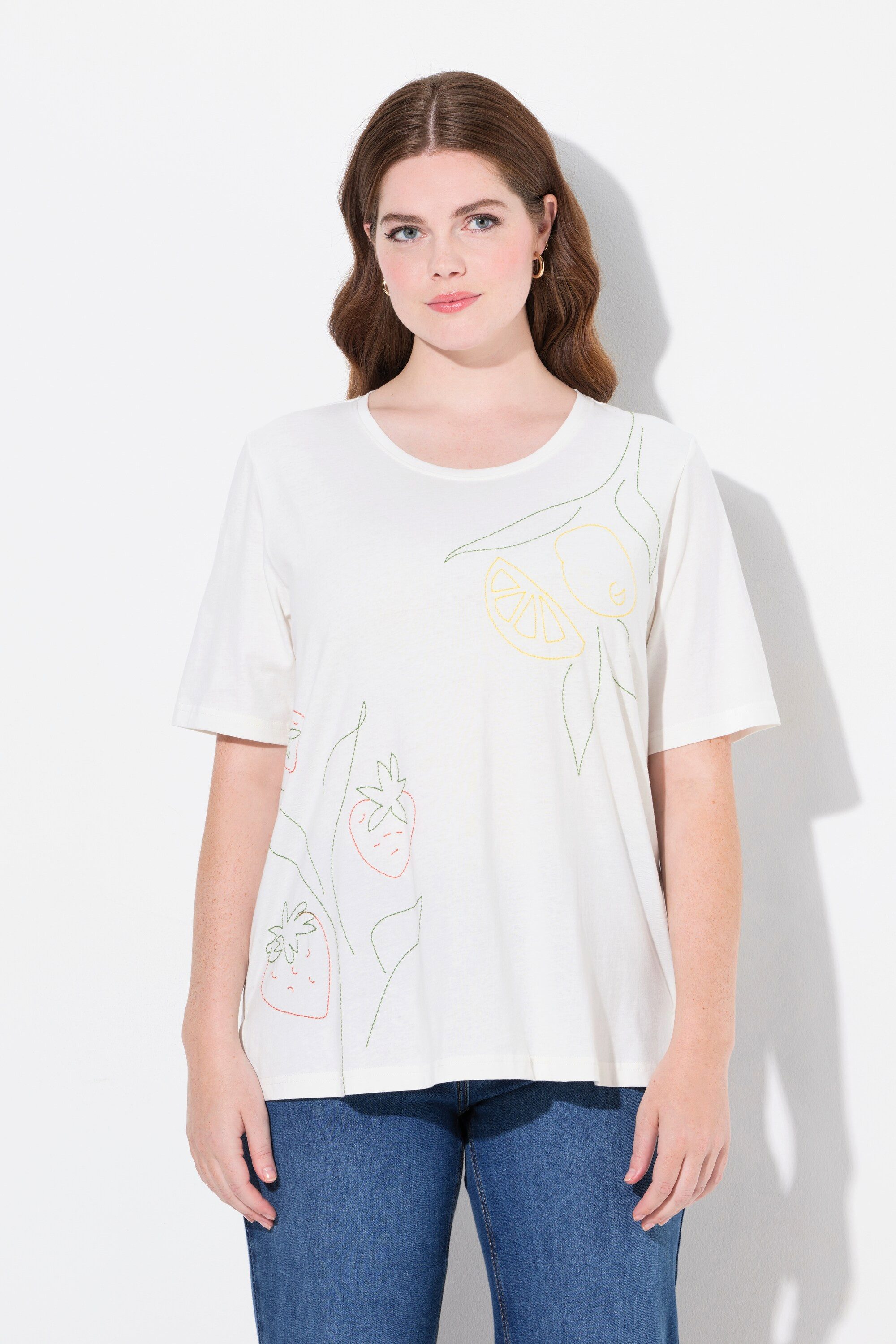 T-Shirt T-Shirt Stickerei Rundhals Halbarm Biobaumwolle