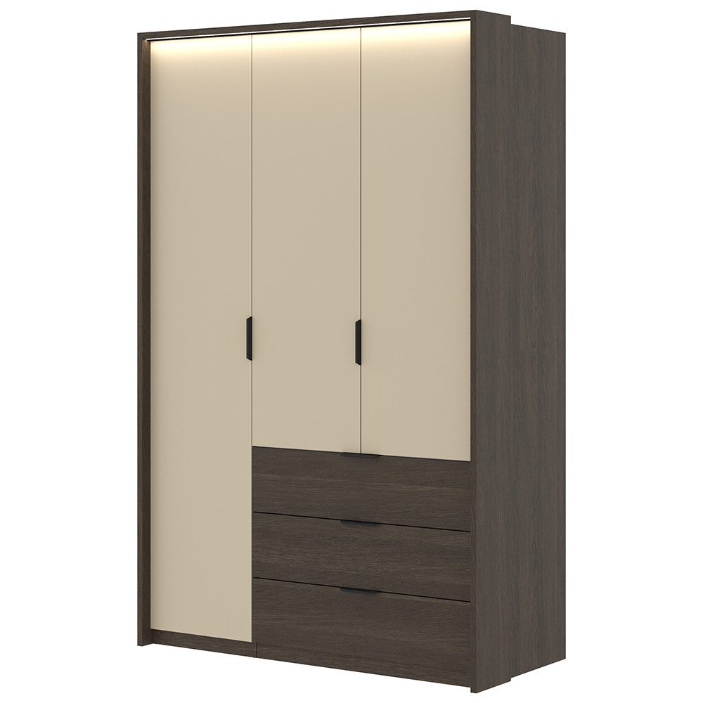 Lomadox Kleiderschrank MIRAIA-83 Schlafzimmerschrank 139 cm breit in Beige mit Eiche inkl. Beleuchtung