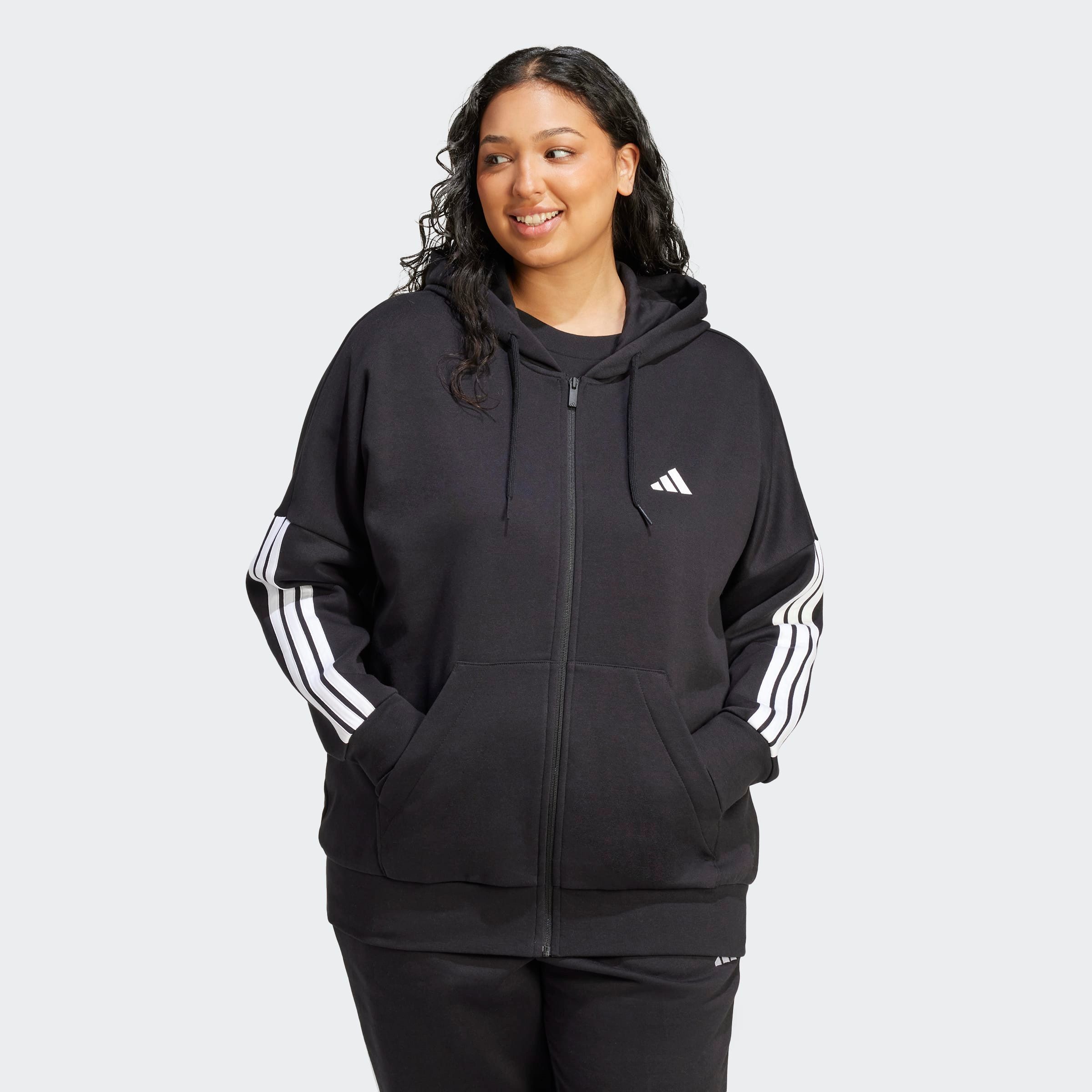 adidas Sportswear Kapuzensweatjacke ESSENTIALS 3-STREIFEN FULL-ZIP FLEECE (GROSSE GRÖSSEN)