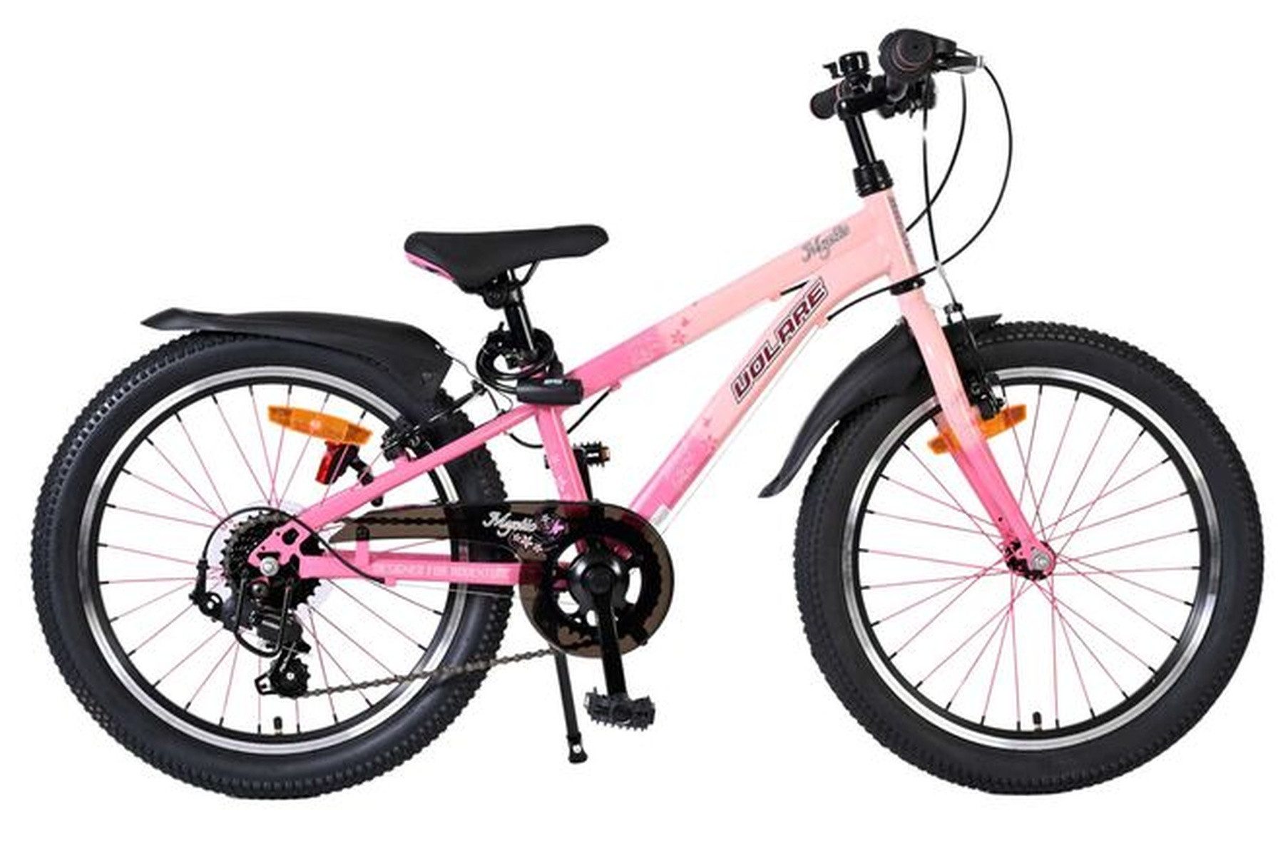 Volare Kinderfahrrad Mystic 20 Zoll Rosa – 7 Gänge – verstellbar für 6–8 Jahre – sportlich, Rücktrittbremse und Handbremse, Luftreifen auf Stahlfelgen
