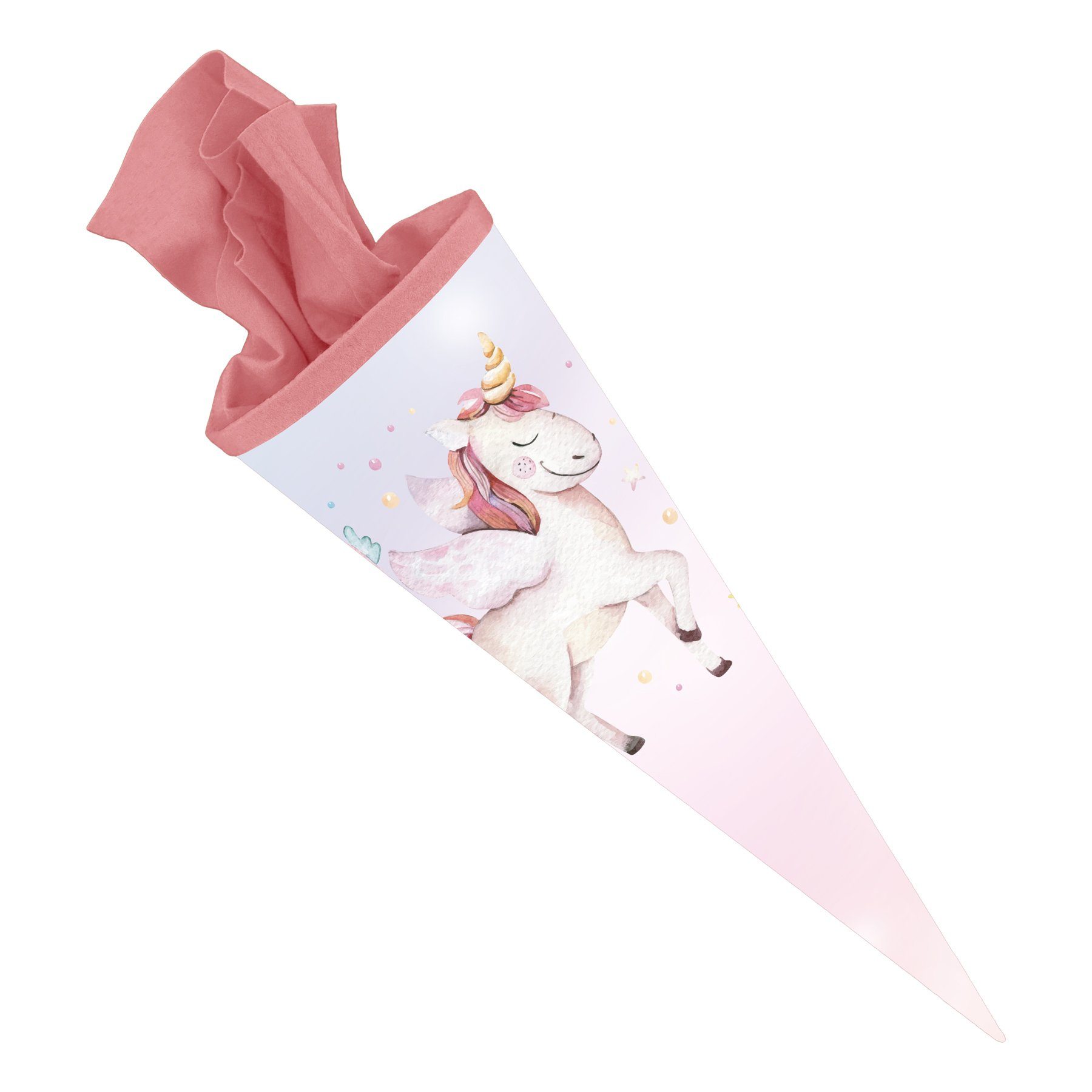 Schultüte itenga Schultüte Zuckertüte 70cm rund Einhorn Filzverschluss rosa