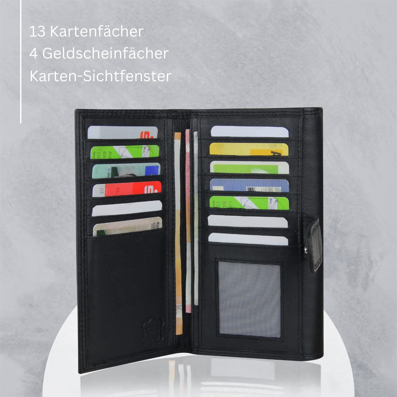 Frentree Geldbörse Damen Portemonnaie aus echtem Nappaleder mit vielen Fächern, RFID-Schutz, großes Echt Leder Portemonnaie