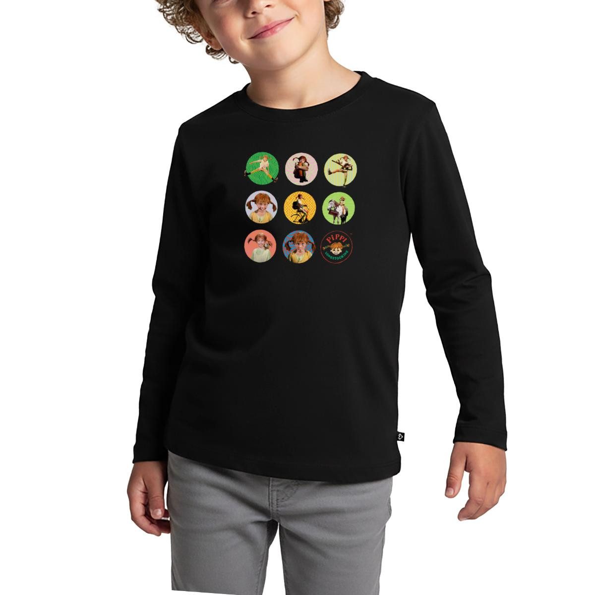 Spreadshirt T-Shirt Pippi Langstrumpf Bilder Von Pippi In Kreisen Kinder Premium Langarmsh (1-tlg)