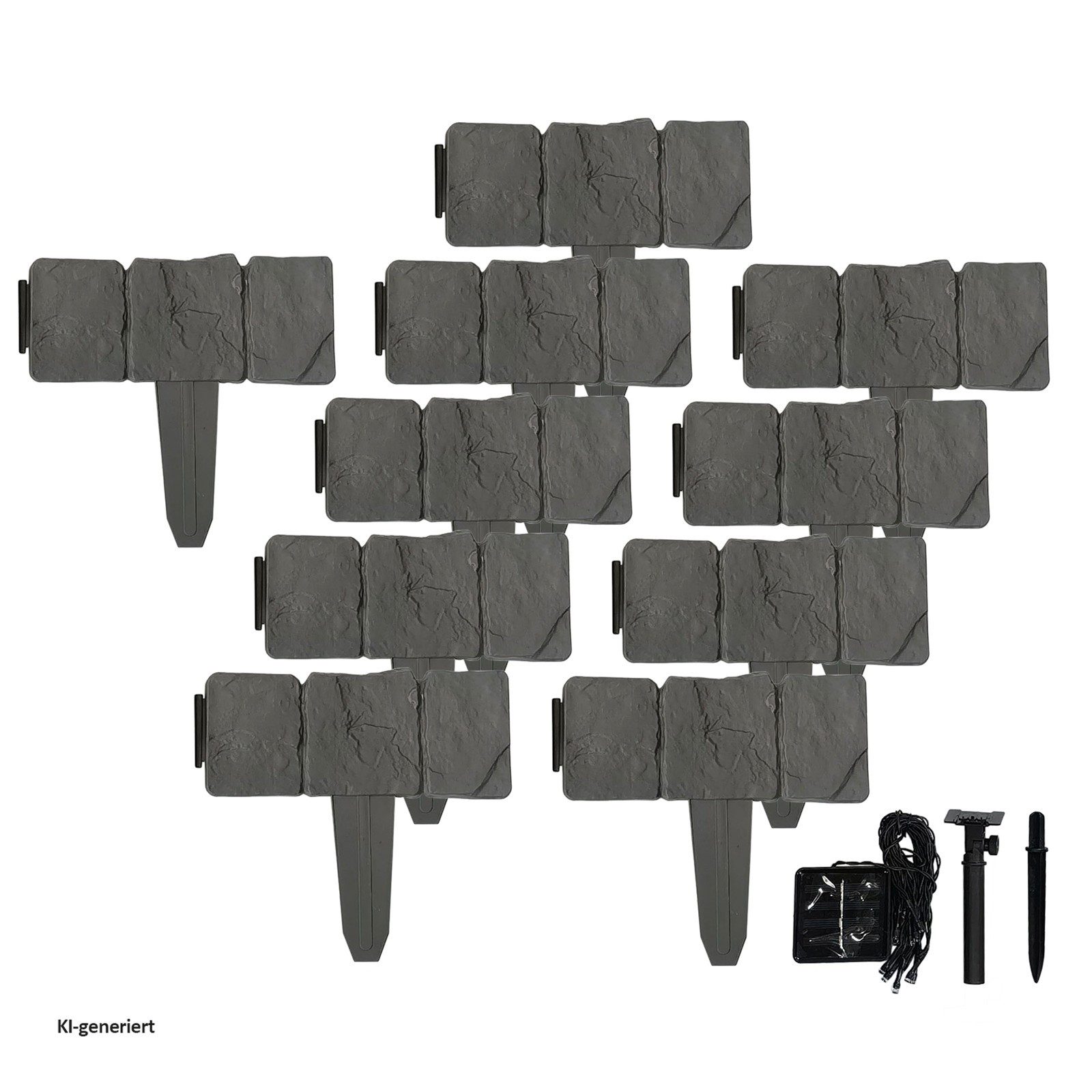 HTI-Living Rasenkante Rasenkante Nessa Solar Steinoptik 10-teilig Grau, LxH: 25x23 cm, Set, 10 Module inklusive Solarbeleuchtung, Beetbegrenzung Beeteinfassung Beetumrandung