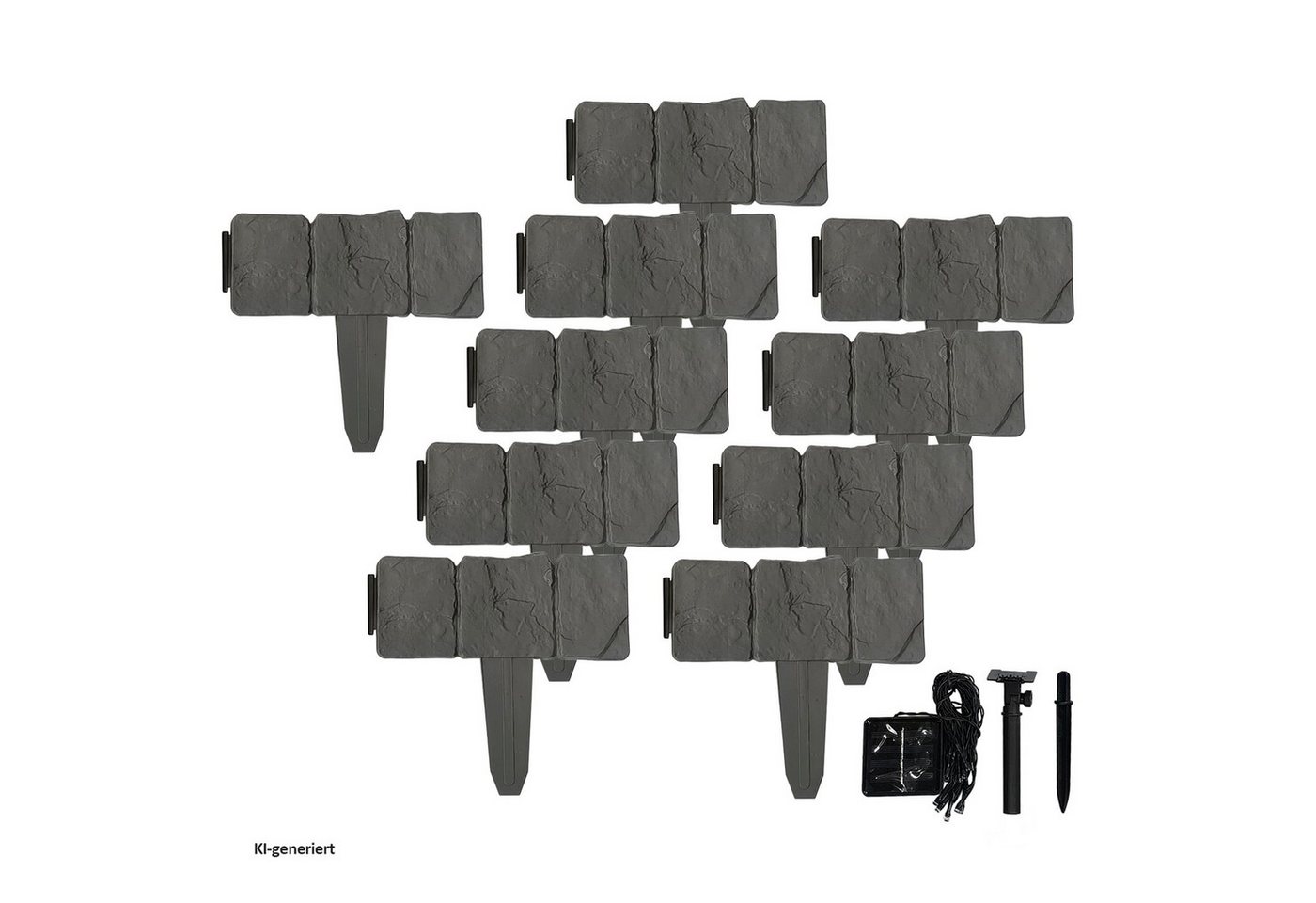 HTI-Living Rasenkante Rasenkante Nessa Solar Steinoptik 10-teilig Grau, LxH: 25x23 cm, Set, 10 Module inklusive Solarbeleuchtung, Beetbegrenzung Beeteinfassung Beetumrandung