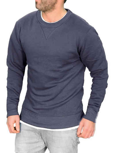 RMK Rundhalspullover Herren Pullover Basic Langarmshirt Sweatshirt Pulli in Unifarbe, mit Rundhalsausschnitt