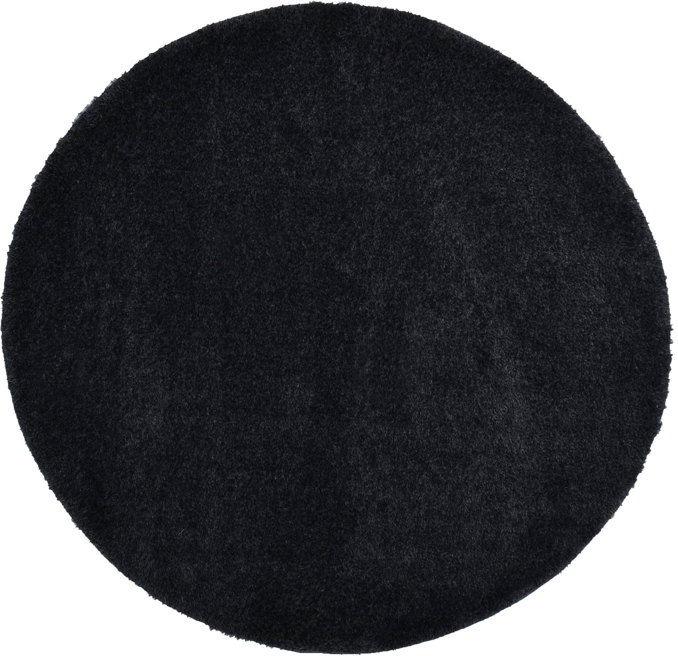Hochflor-Teppich Malin, Home affaire, rund, Höhe: 43 mm, Uni-Farben, leicht glänzend, besonders flauschig durch Mikrofaser schwarz | Shaggy-Teppiche