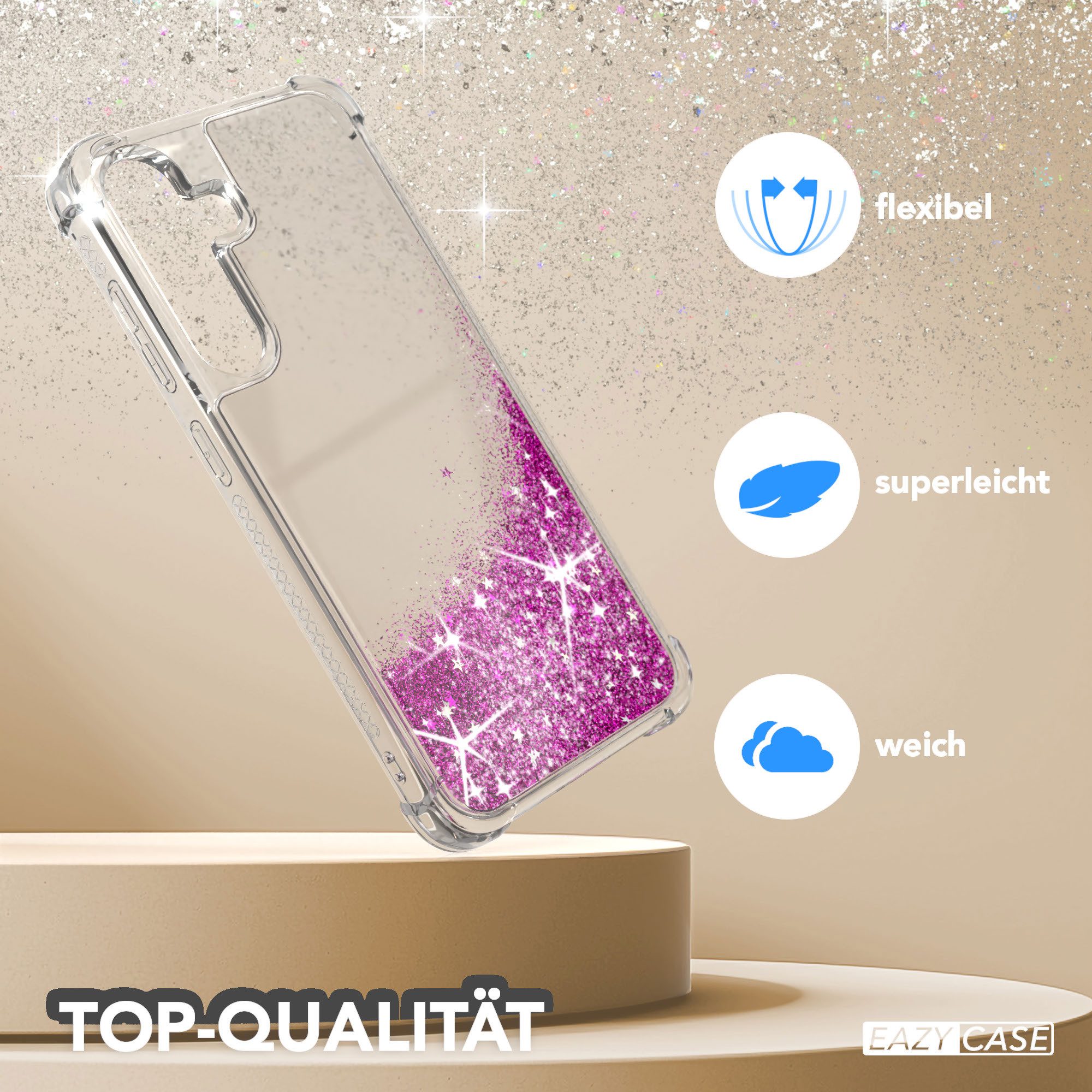 EAZY CASE Handyhülle Liquid Glittery Case für Samsung Galaxy S25 FE 6,7 Zoll, Bumper Case Back Cover Glitter Glossy Handyhülle Etui Violett Lila