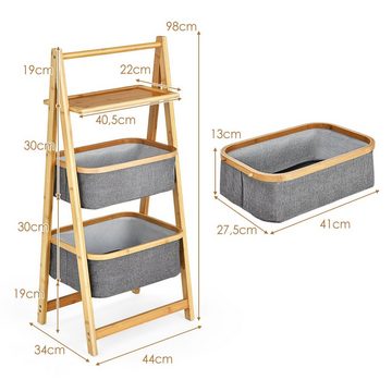 COSTWAY Leiterregal, Bambus, A-förmig, mit 2 Wäschekorb & Ablage, 44x34x98cm