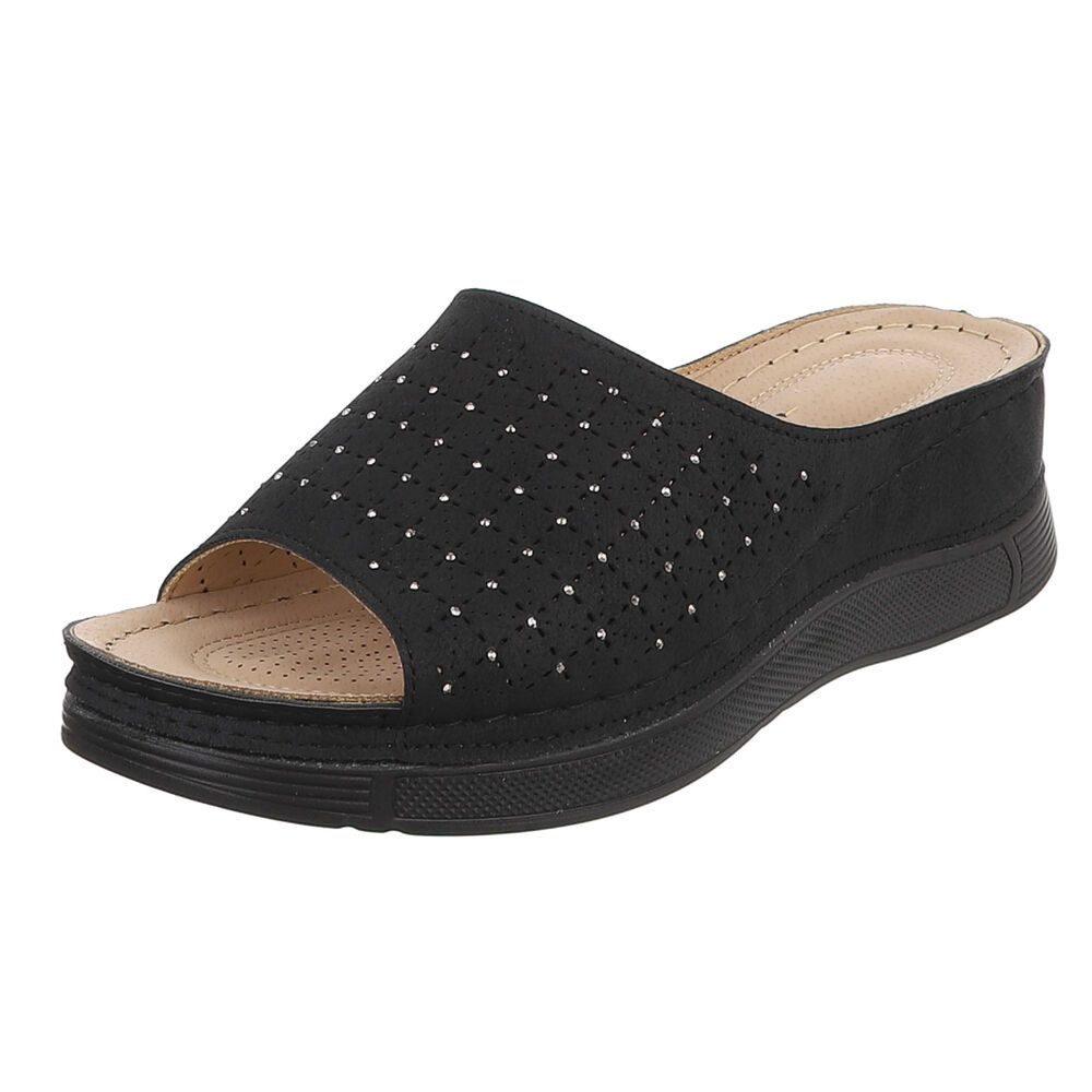 Ital-Design Damen Pantolette mit Lochmuster und Komfortsohle Plateausandaletten (91849123) Keilabsatz/Wedge Keilsandaletten in Schwarz
