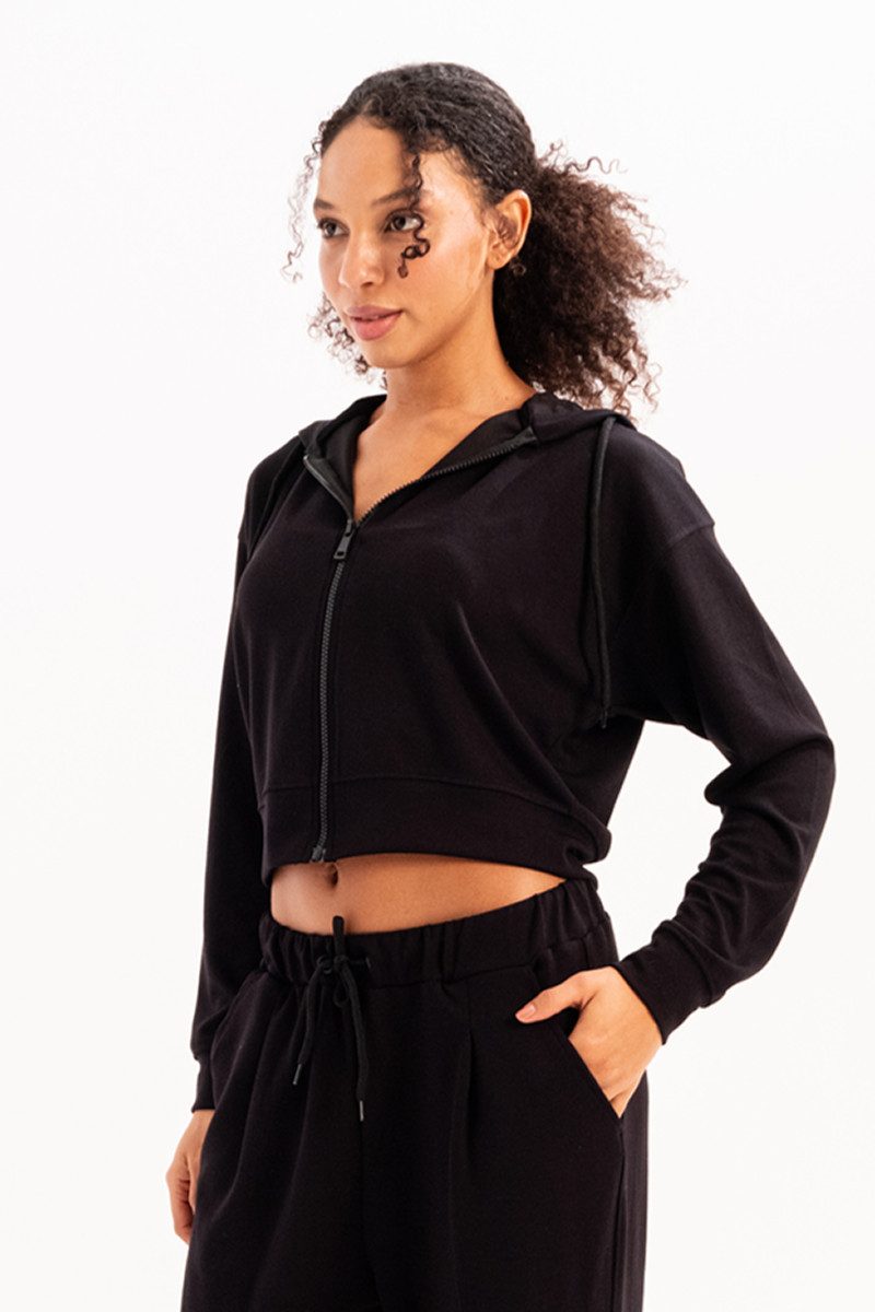 Kapuzensweatshirt Crop Damen-Sweatshirt mit Kapuze und Reißverschluss