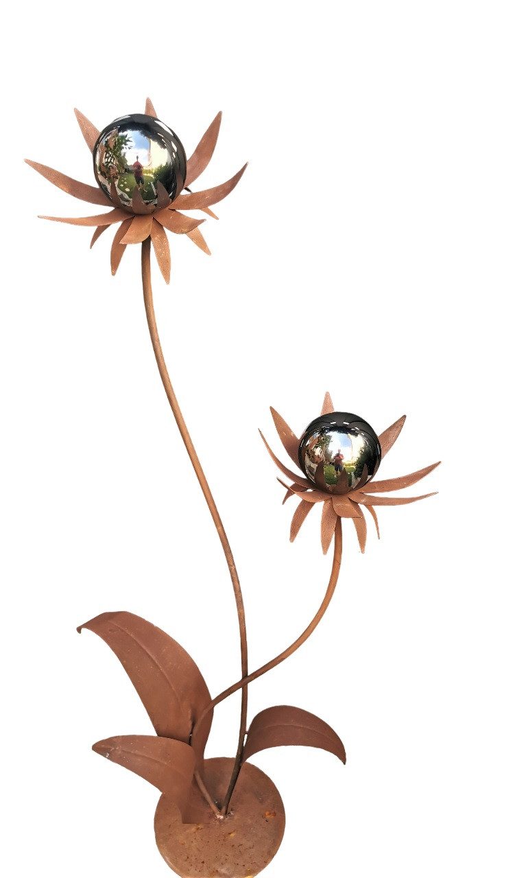 Jürgen Bocker - Gartenambiente Gartenstecker Blume Milano 120 cm Kugel schwarz poliert Cortenstahl Garten