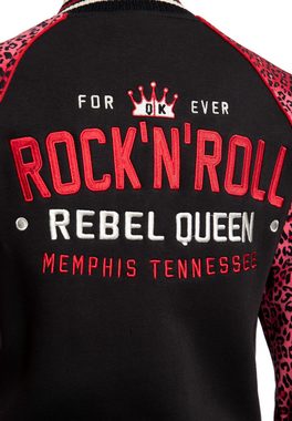 QueenKerosin Collegejacke Rock'n'Roll Rebel Queen Raglanärmel mit Leopardenmuster