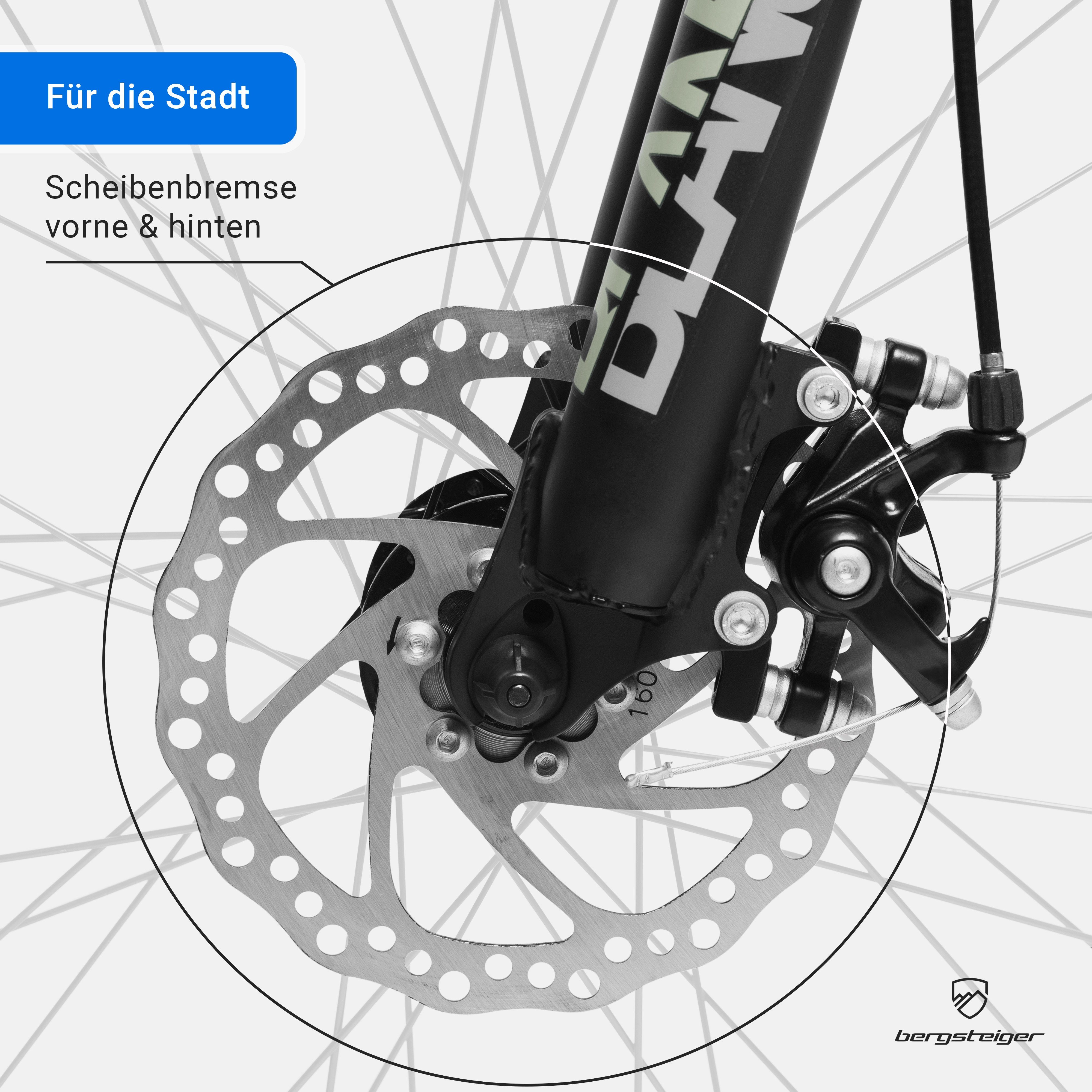 bergsteiger Mountainbike Makalu 26, 29 Zoll Mountainbike Alu, geeignet ab 150 cm, Damen, Herren, 21 Gang Shimano Tourney RD-TY300 Schaltwerk, Kettenschaltung, Scheibenbremsen