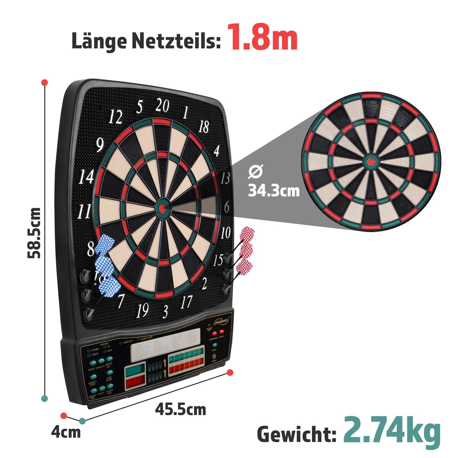 Soft Dart-Scheibe 12 Profi Modell-quadratischeForm/ohneTüren E-Dartboard Physionics Dartspiel Elektronisch Pfeile Dartscheibe