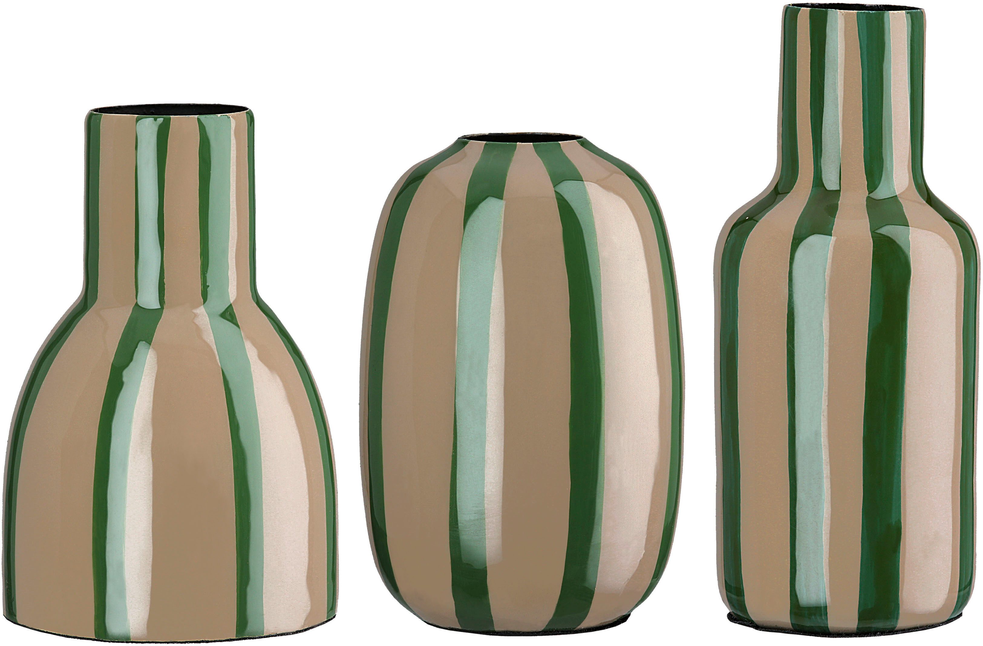 s.Oliver Tischvase Deko-Vase, "Piccolo", im 3er Set, unterschiedliche Formen, 13cm hoch (3 St), aus Metall, glänzende Oberfläche in verschiedenen Farben