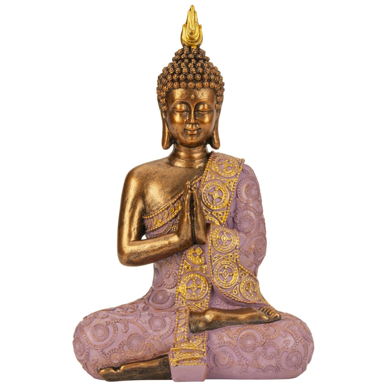 XiRRiX Dekofigur Buddha Figur in Lila / Flieder – Dekoobjekt aus Polyresin (Meditations Deko Statue), für Wohnzimmer, Wellness & spirituelle Wohnraumdekoration