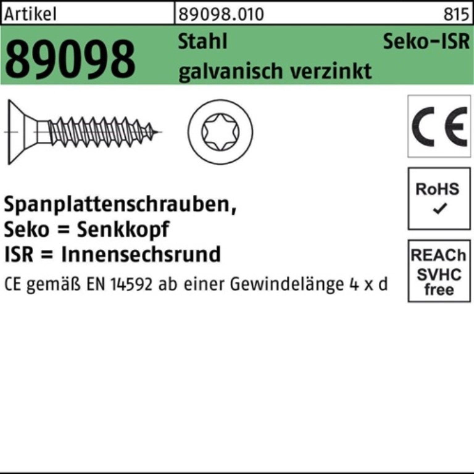 ga Pack ISR Stahl Spanplattenschraube 200er SEKO 4,5x70-T20 89098 R Spanplattenschraube Reyher VG