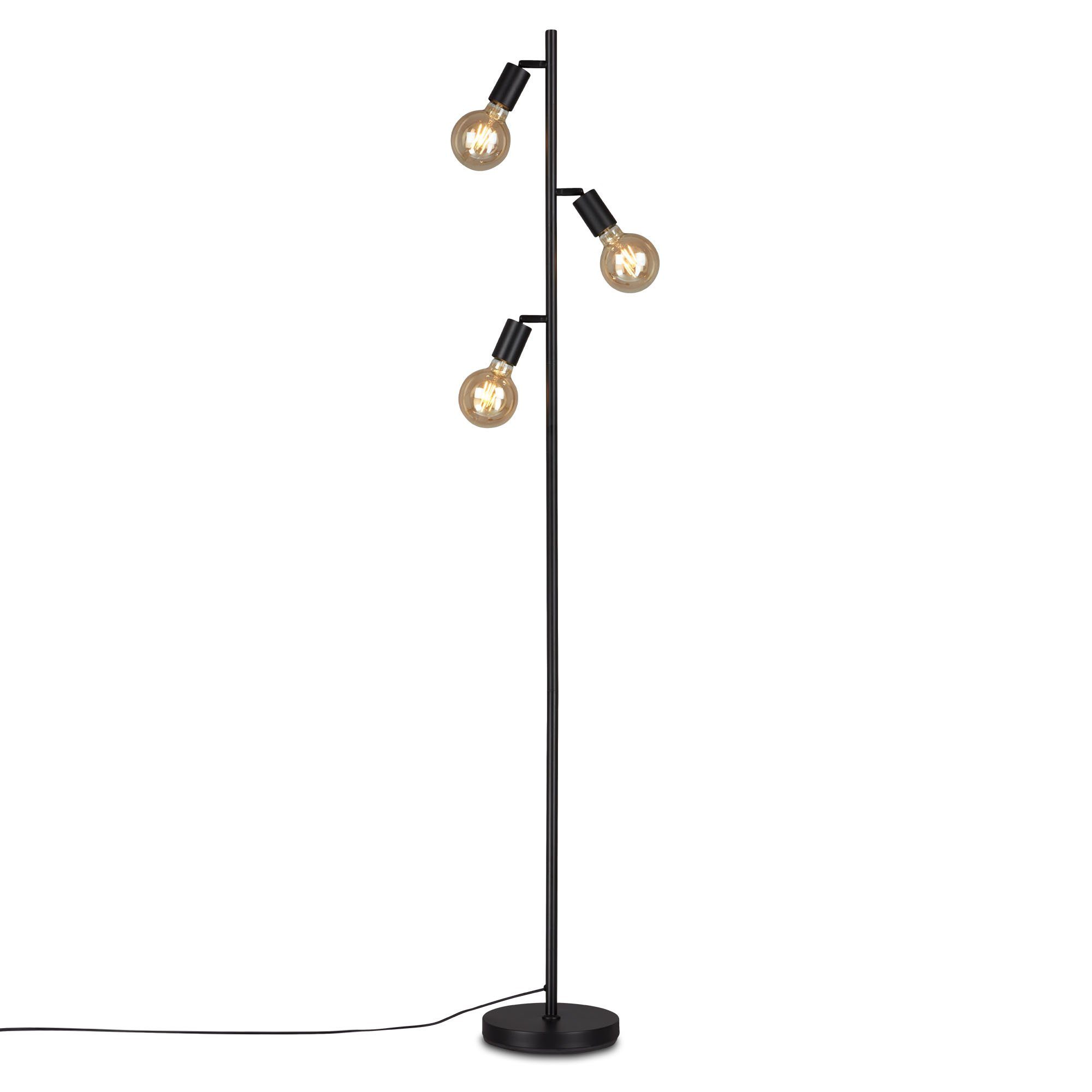 Briloner Leuchten Stehlampe 1387-035, ohne Leuchtmittel, Warmweiß, metall/schwarz, inkl. Kabelschalter, exkl. 3x E27 max. 10 W