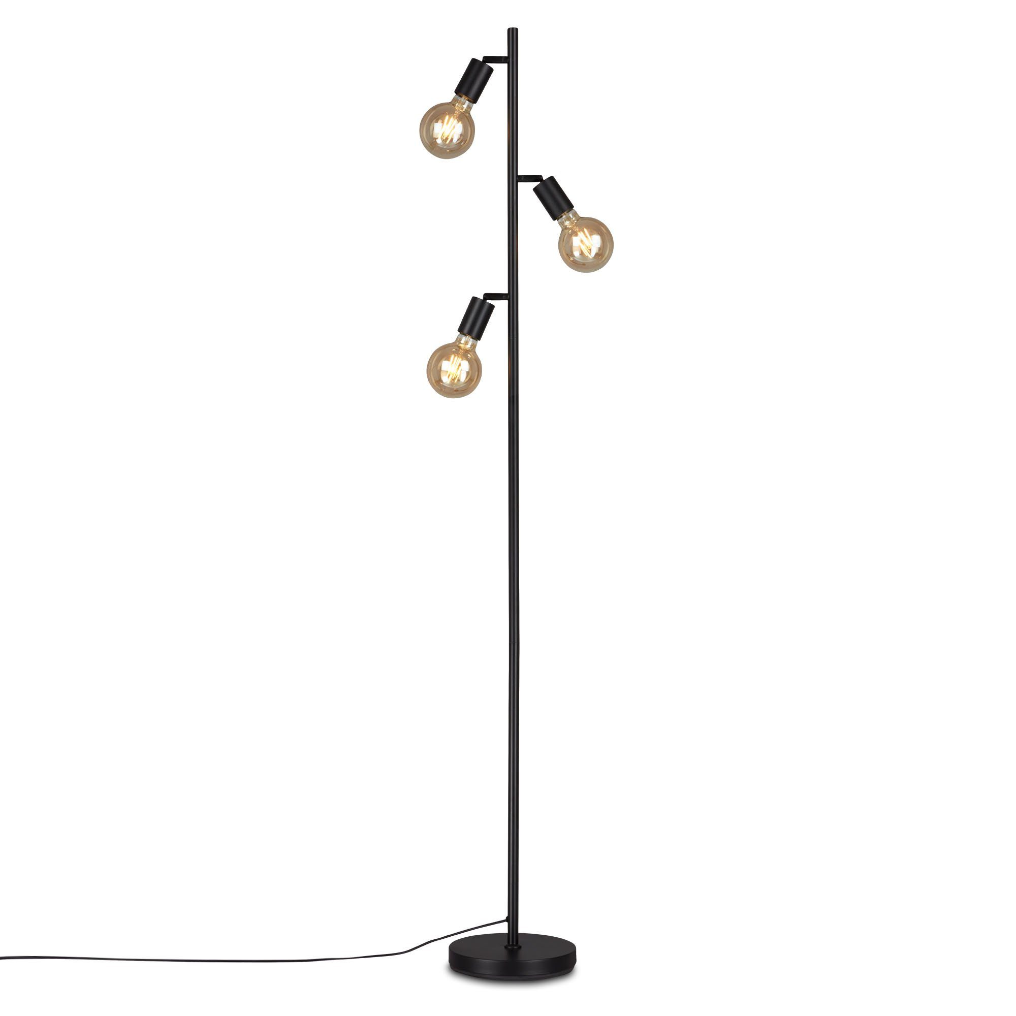 Briloner Leuchten Stehlampe 1387-035, ohne Leuchtmittel, Warmweiß, metall/ schwarz, inkl. Kabelschalter, exkl. 3x E27 max. 10 W