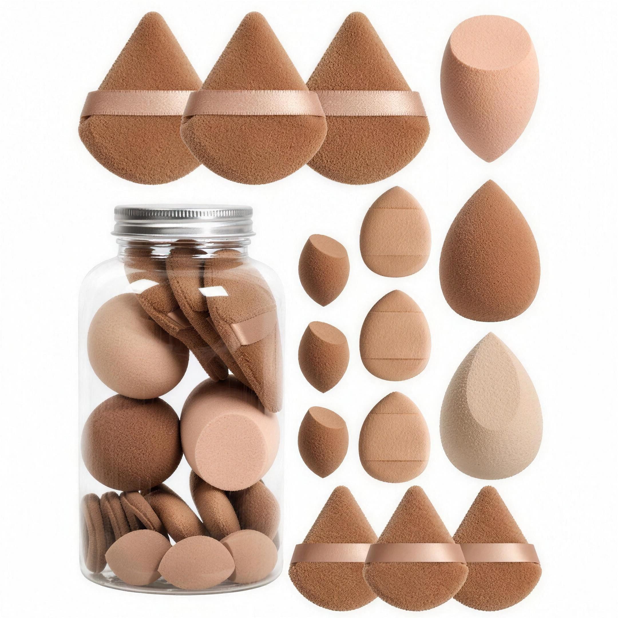H-basics Make-up Schwamm Set 15-teilig mit Puderquasten in Braun-Creme