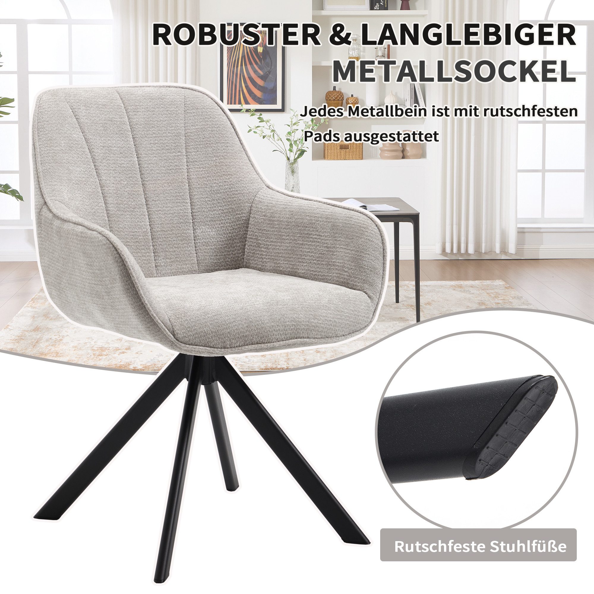 CANMOV Esszimmerstuhl 360° drehbarer Esszimmerstuhl mit Armlehnen, Esszimmersessel Set (4 St), drehstuhl, Esszimmerstühle drehbar mit Armlehnen – Bild 5 von 5