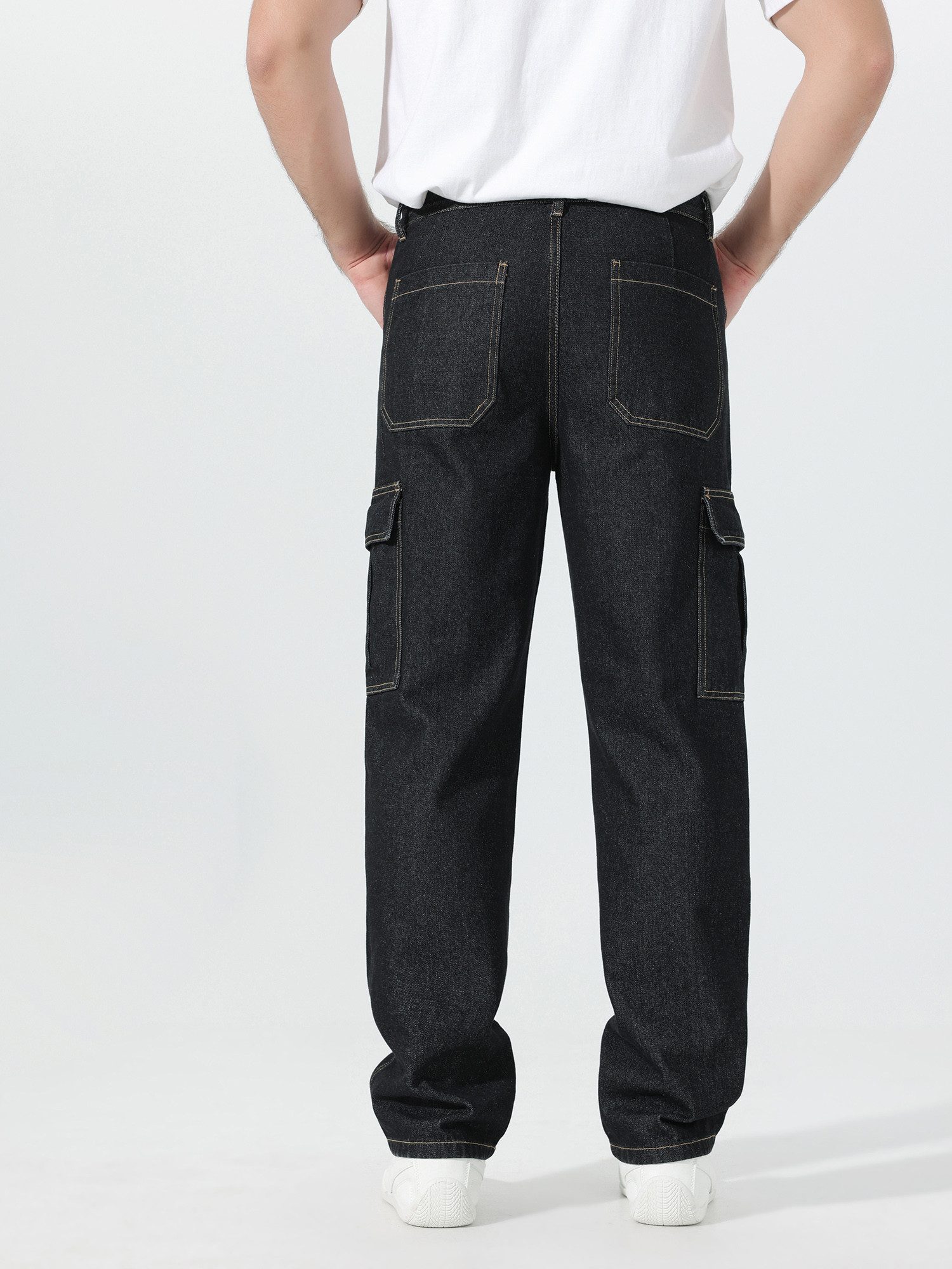YOUTHUP Cargojeans Herren Einfarbige Freizeitjeans mit Mehrtaschen-Design Freizeithose – Bild 3 von 5
