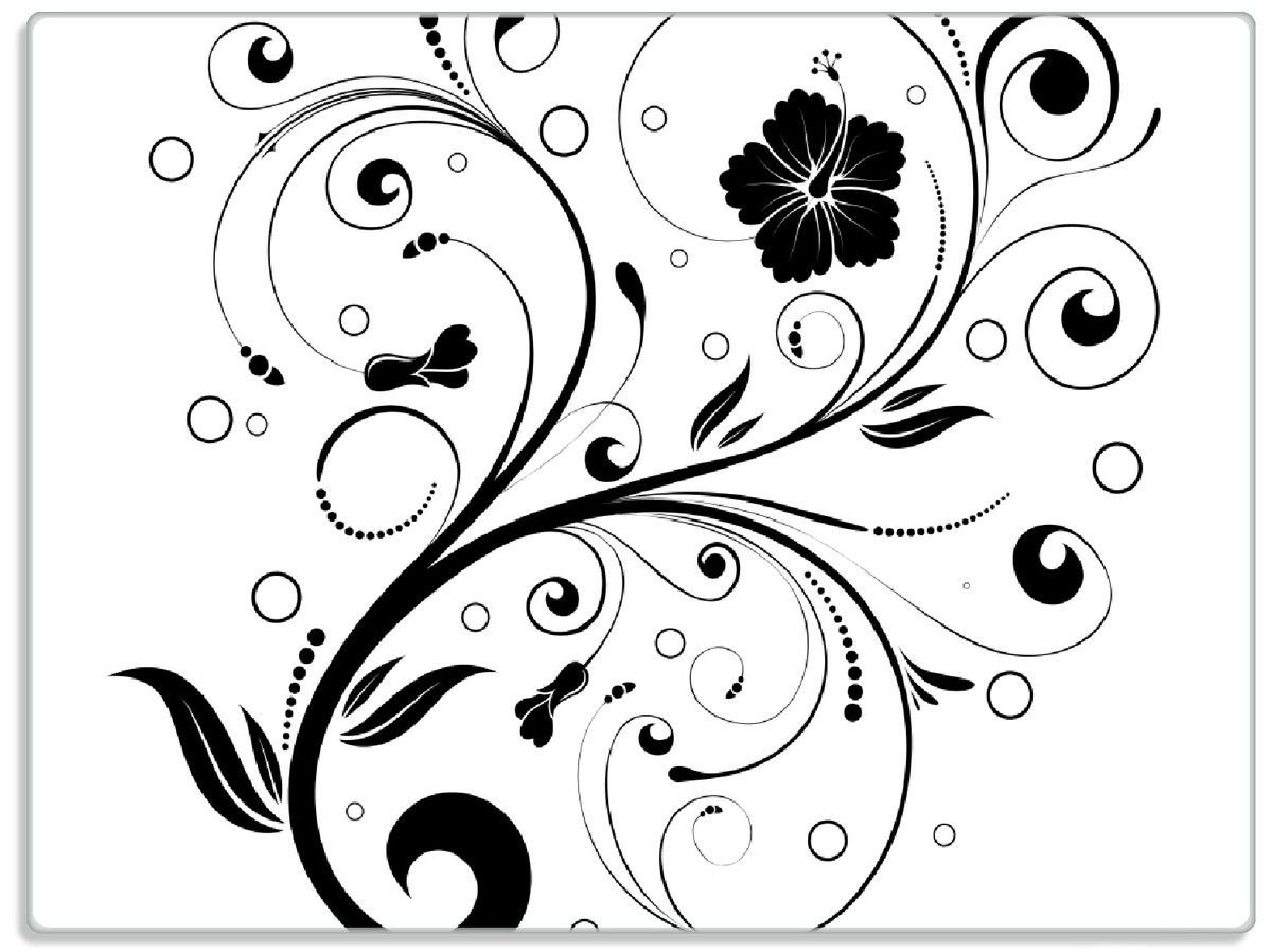 Wallario Schneidebrett Schnörkelmuster in schwarz weiß mit Blumen und Kreisen, ESG-Sicherheitsglas, (inkl. rutschfester Gummifüße 4mm, 1-St), 30x40cm