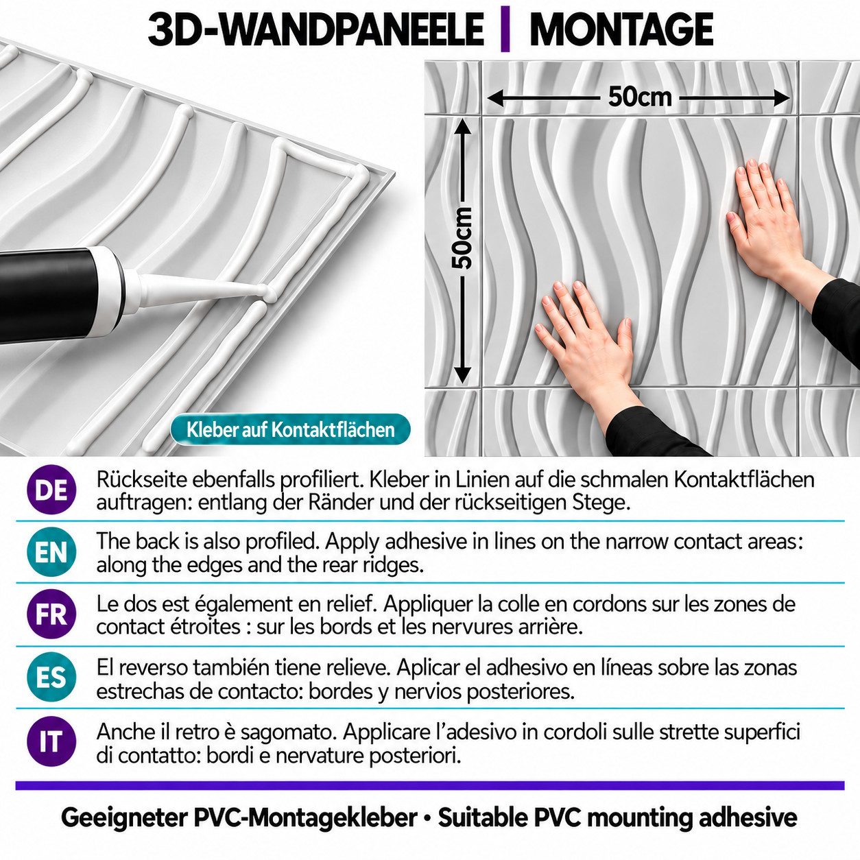 IKHEMalarka 3D Wandpaneel 3D Paneele PVC Kunststoffpaneele, BxL: 50,00x50,00 cm, 0,25 qm, (1 Stück, 3D Wandpaneele Deckenpaneele) hochwertige & harte PVC 3D Pla – Bild 3 von 5