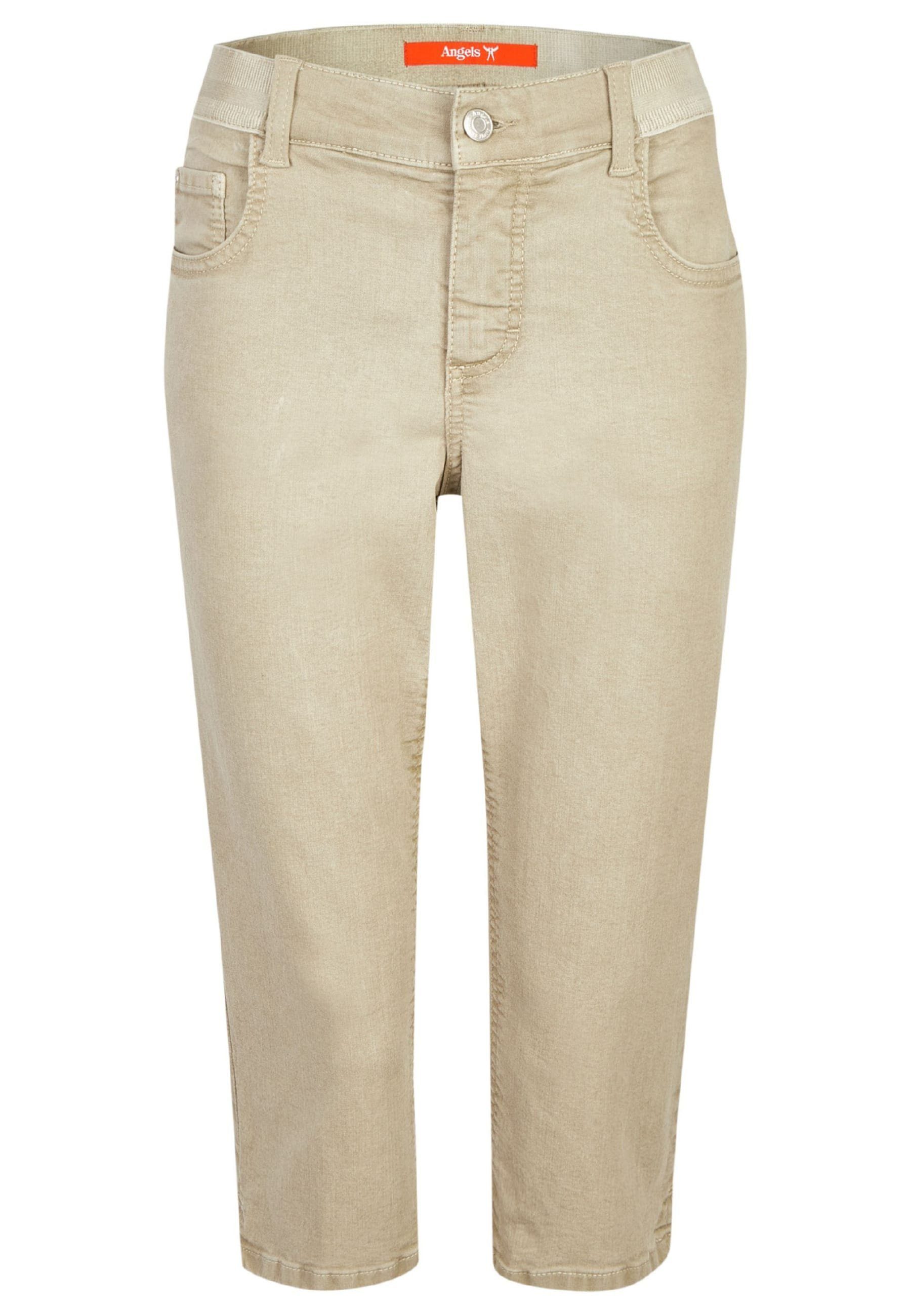 Denim khaki Label-Applikationen OSFA Jeans mit Capri mit Coloured ANGELS Slim-fit-Jeans