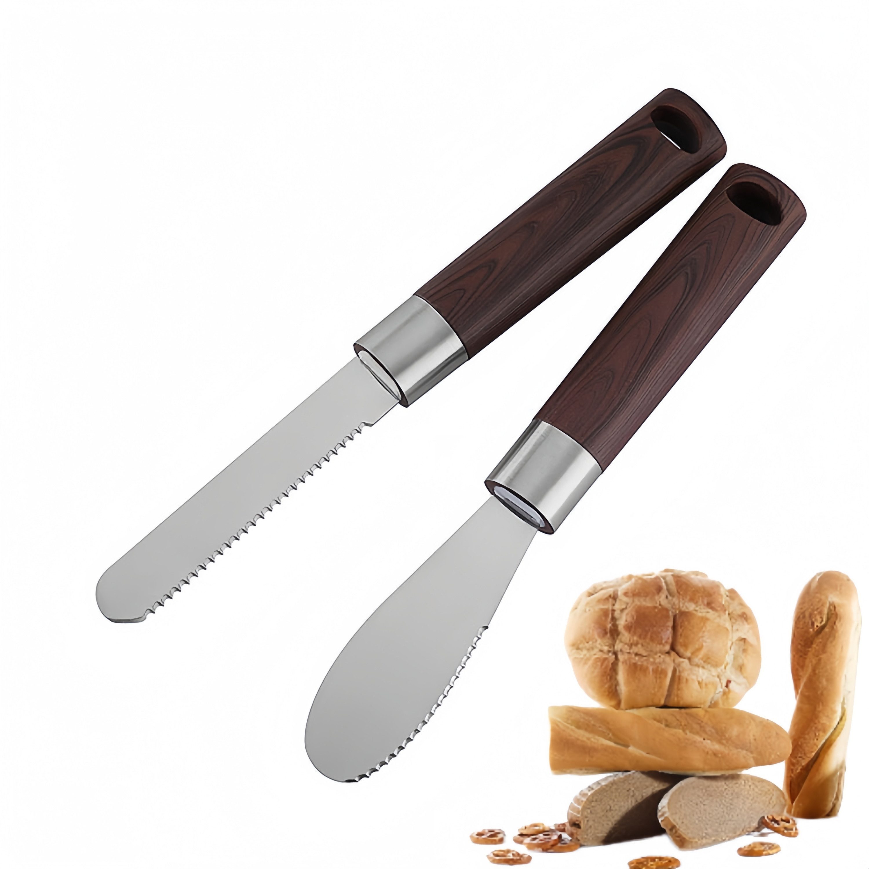FOUORTUNATE-BEE Buttermesser 2X Edelstahl Buttermesser Käsemesser Brotmesser mit Holzgriff Butter Käse Gebäck Messer Set für Küche Party Restaurant Frühstück
