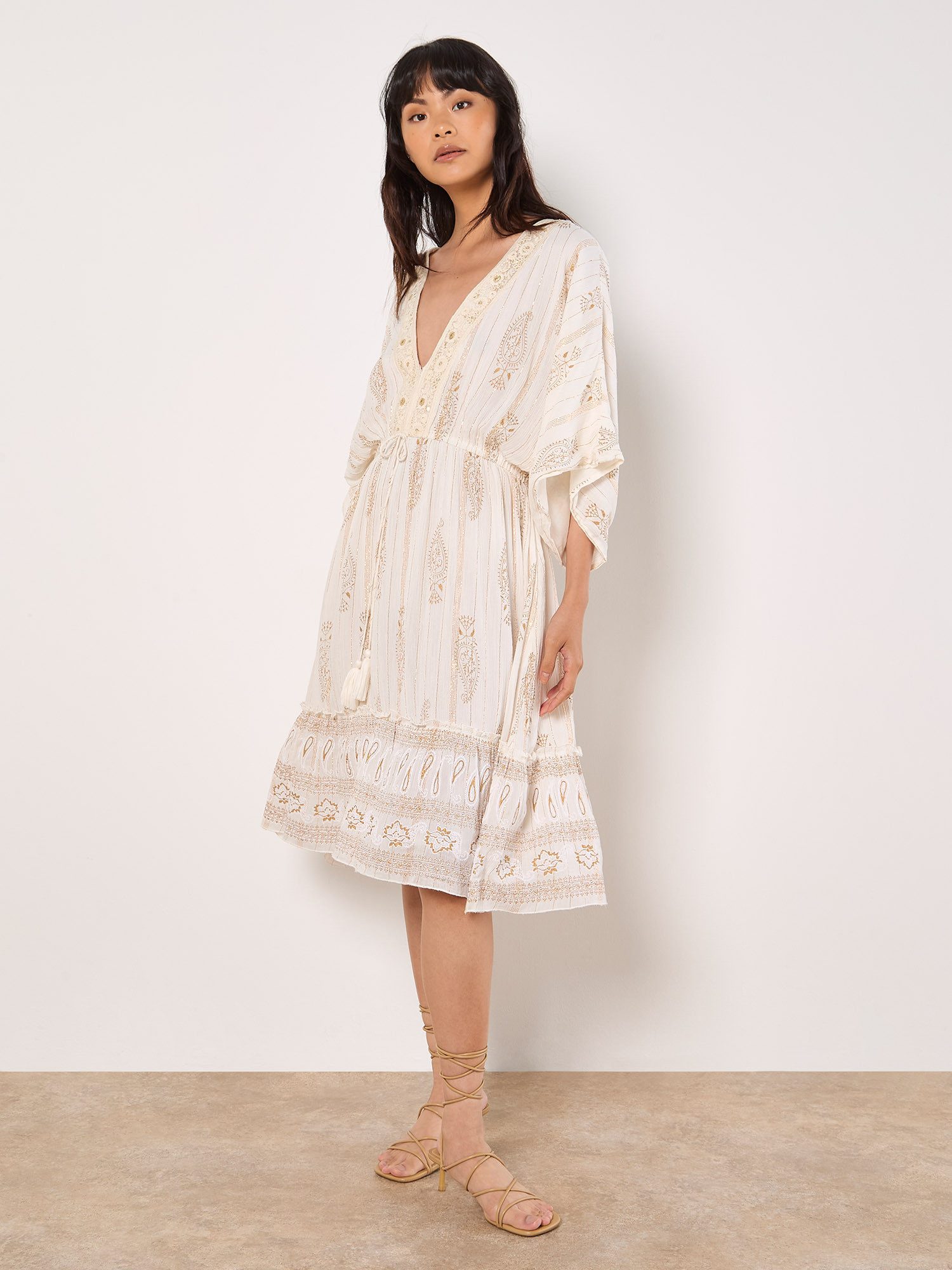 Midikleid Gold Print Tassel Dress