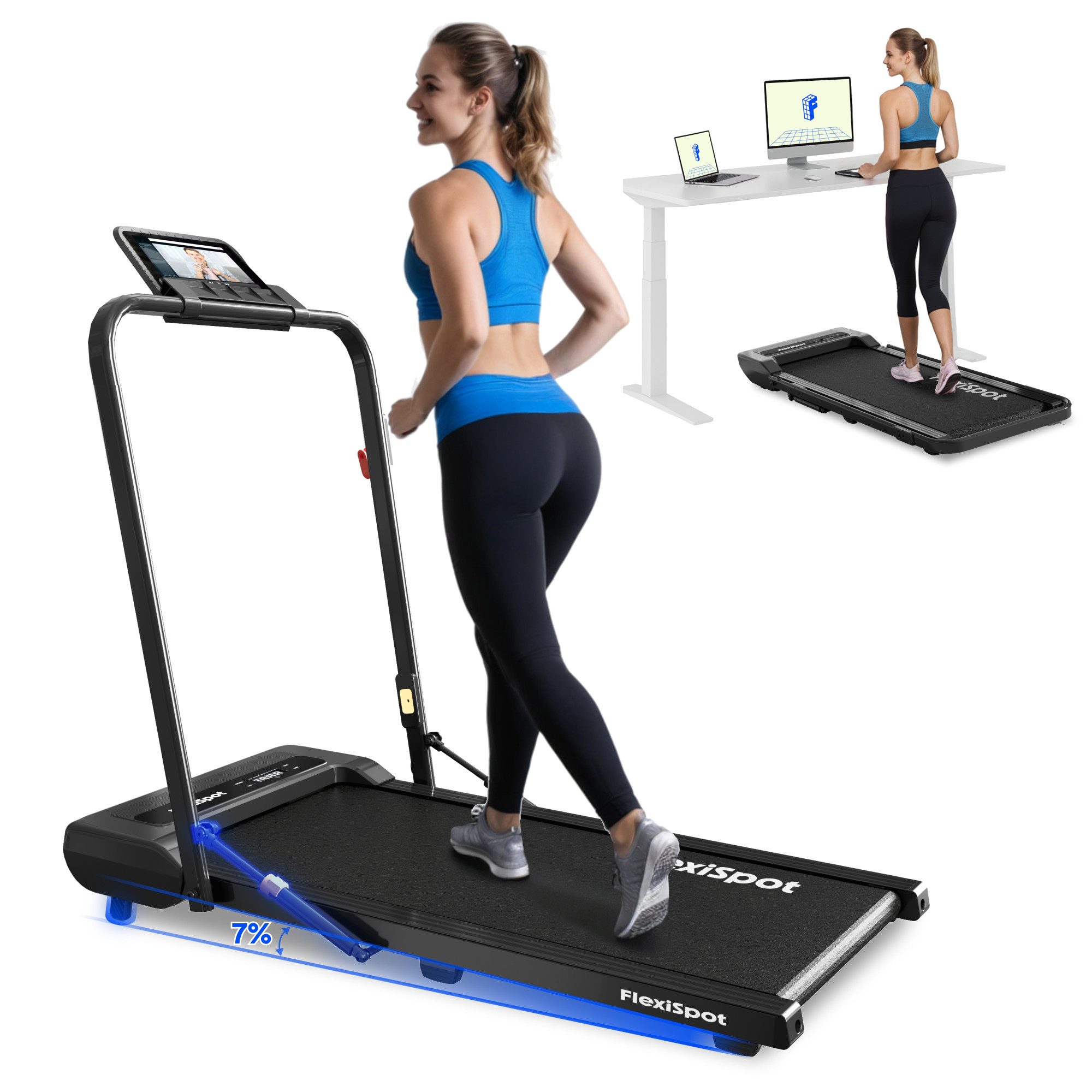 FLEXISPOT Laufband Klappbares Laufband Walking/Jogging Pad (LED-Display & Kabellose Fernbedienung, rutschfest & gedämpft, Mit Schmiermitteln), für Zuhause & Büro, Max. 140 KG, APP-Funktion