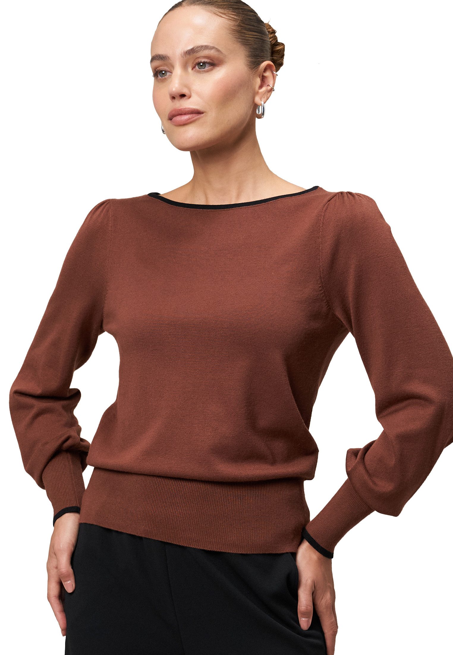 Zero Strickpullover zero Feinstrickpullover mit Kontrastpaspel günstig online kaufen