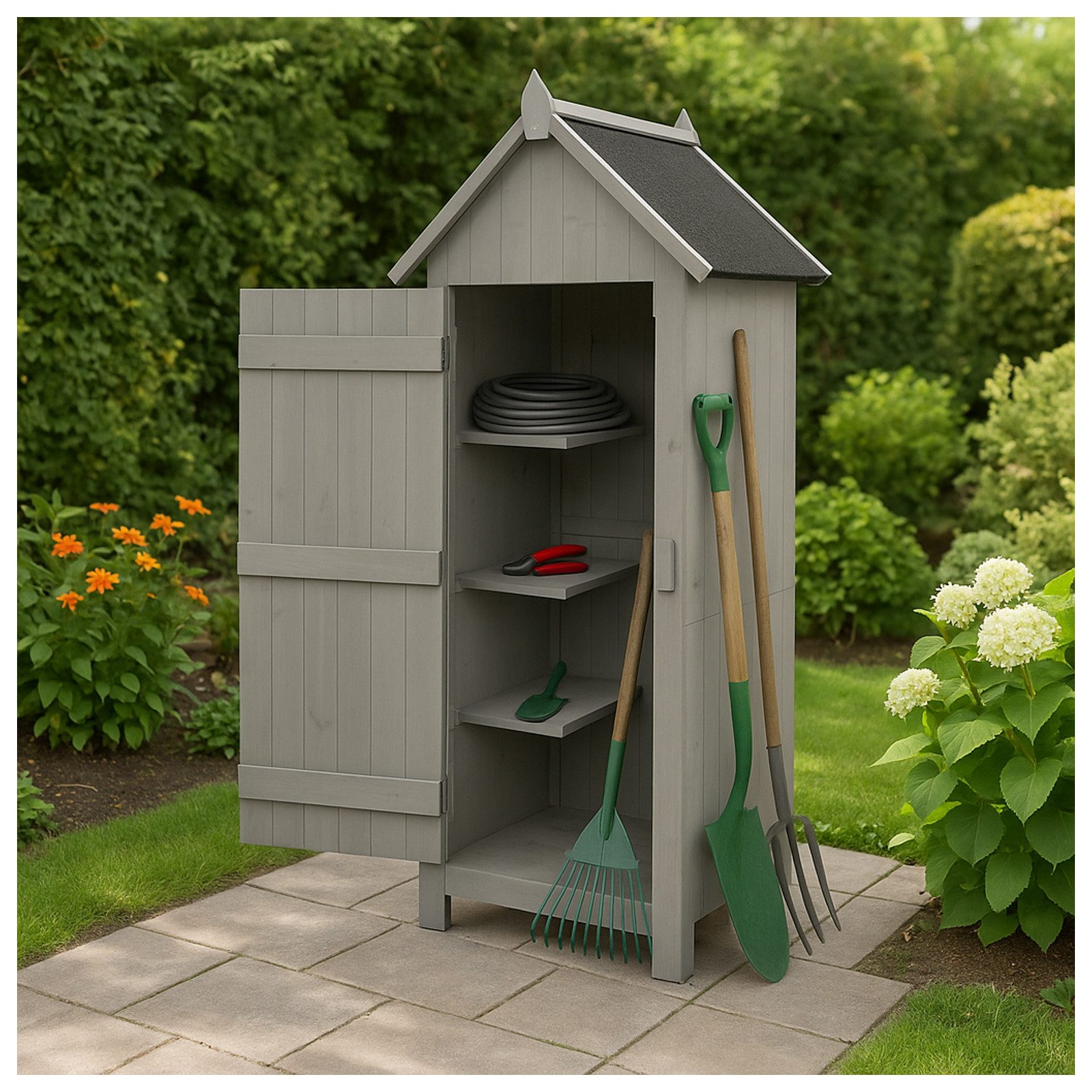 HTI-Living Garten-Geräteschrank Gartengeräteschrank aus Holz Grau, (Stück, 1 St., 1 Gerätschrank)
