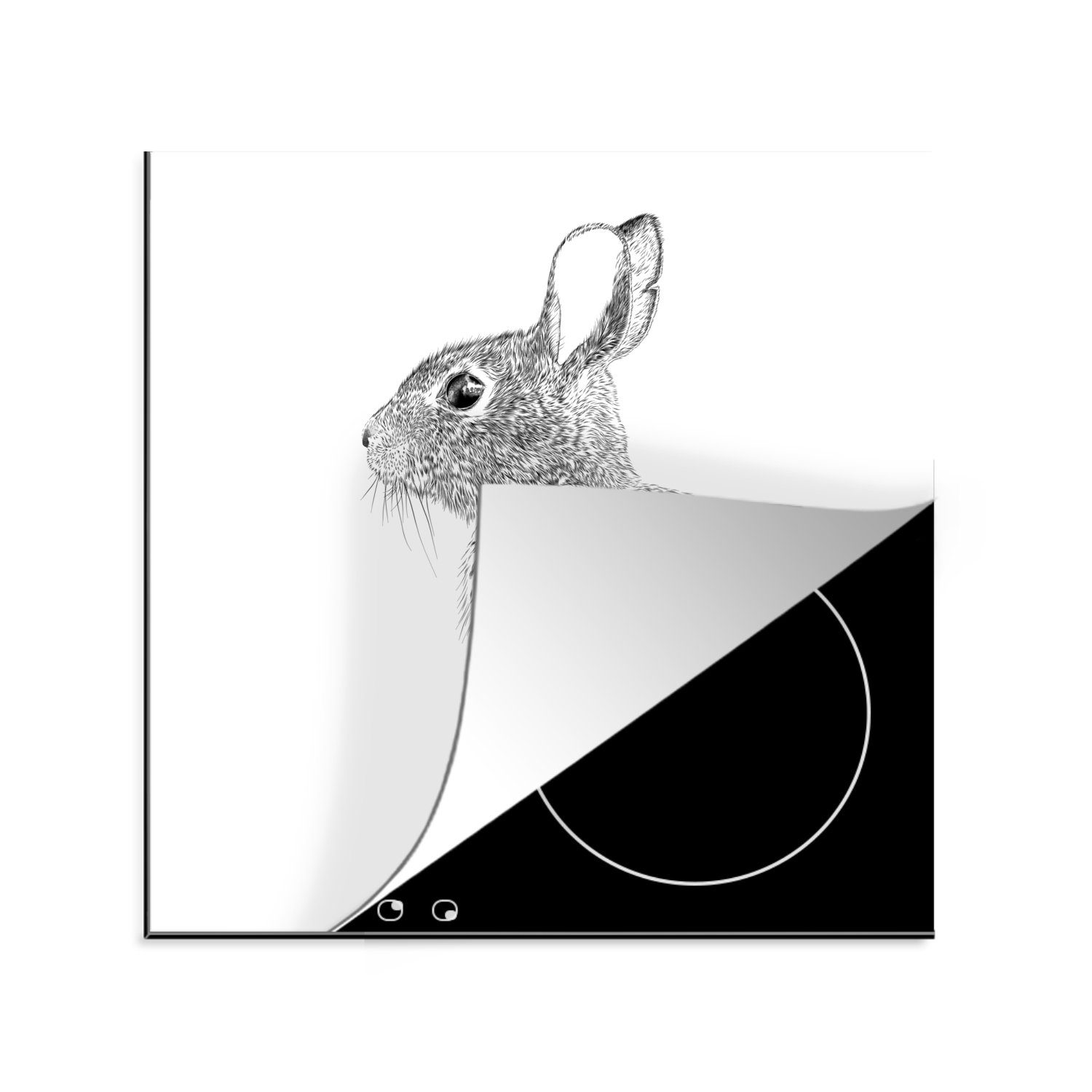 MuchoWow Herdblende-/Abdeckplatte Realistisch illustriertes Kaninchen, Vinyl, (1 tlg), 78x78 cm, Ceranfeldabdeckung, Arbeitsplatte für küche