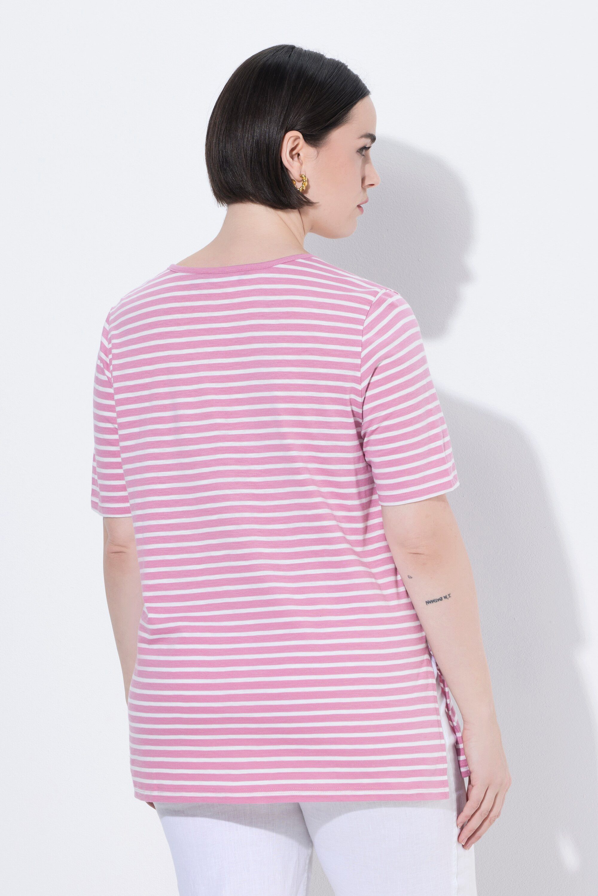 Ulla Popken Longshirt Longshirt Ringel A-Linie Rundhals Halbarm