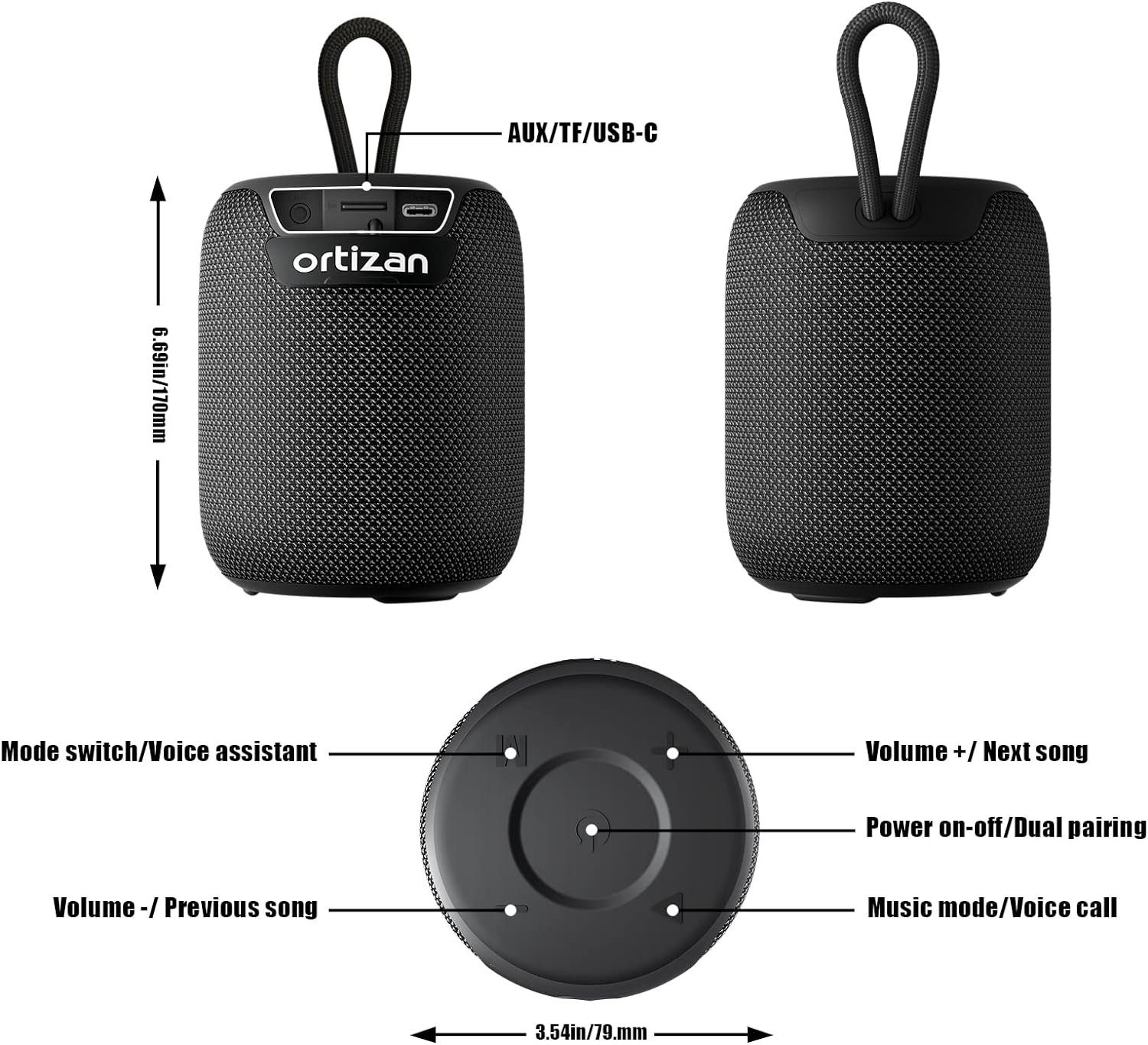 Ortizan Stereo Wasserdicht, Bass Lautsprecher W, IPX7 Bluetooth mit 15 (Bluetooth, Minuten 1000 Akku) 5.3, Intensiver