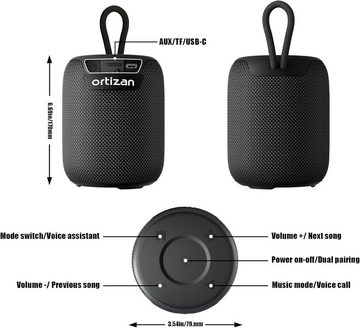 Ortizan Stereo Lautsprecher (Bluetooth, 15 W, mit IPX7 Wasserdicht, Bluetooth 5.3, Intensiver Bass 1000 Minuten Akku)