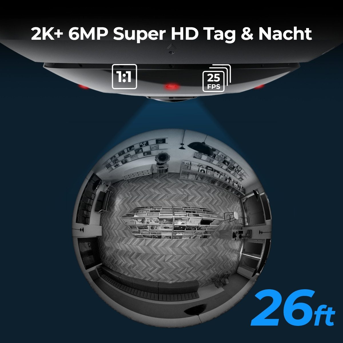 Reolink Überwachungskamera FE-PoE (Innenbereich, Außenbereich, Bewegungserkennung, Personenerkennung, 2-Wege-Audio, 360° Pan, 6MP)