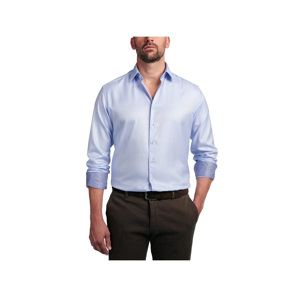 mittel-blau Langarmhemd (1-tlg) Eterna