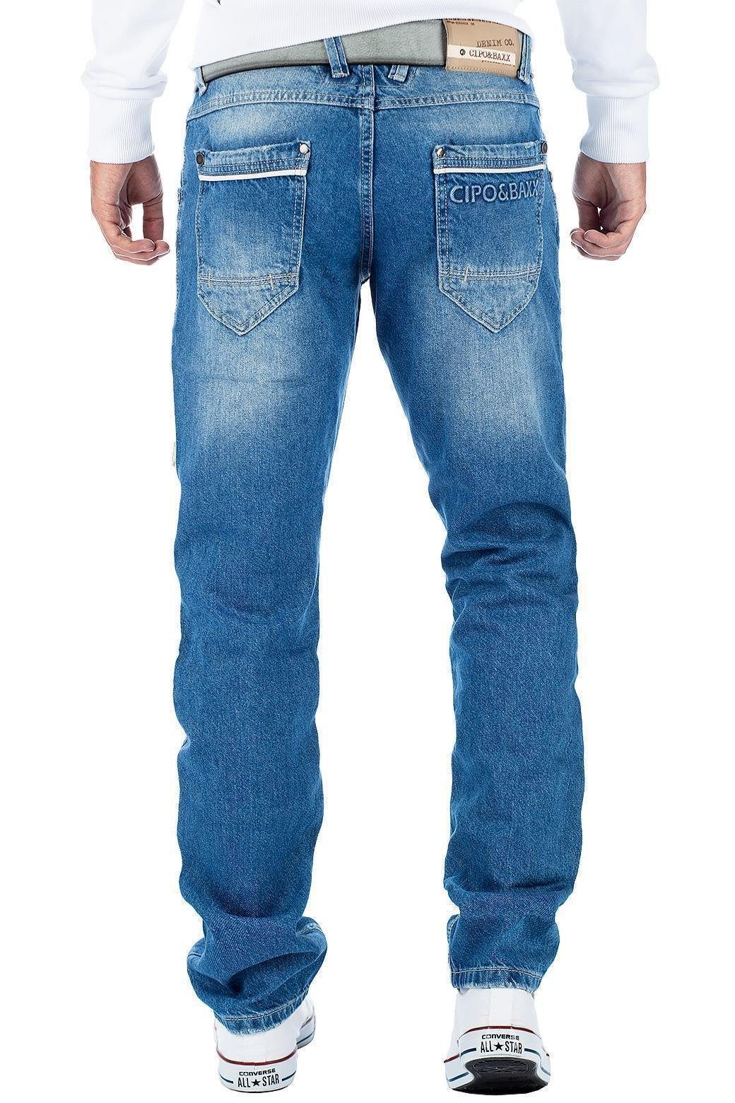 Cipo & Baxx Bikerjeans Herren Hose BA-CDB104 Blau mit Destroyed Effekten günstig online kaufen