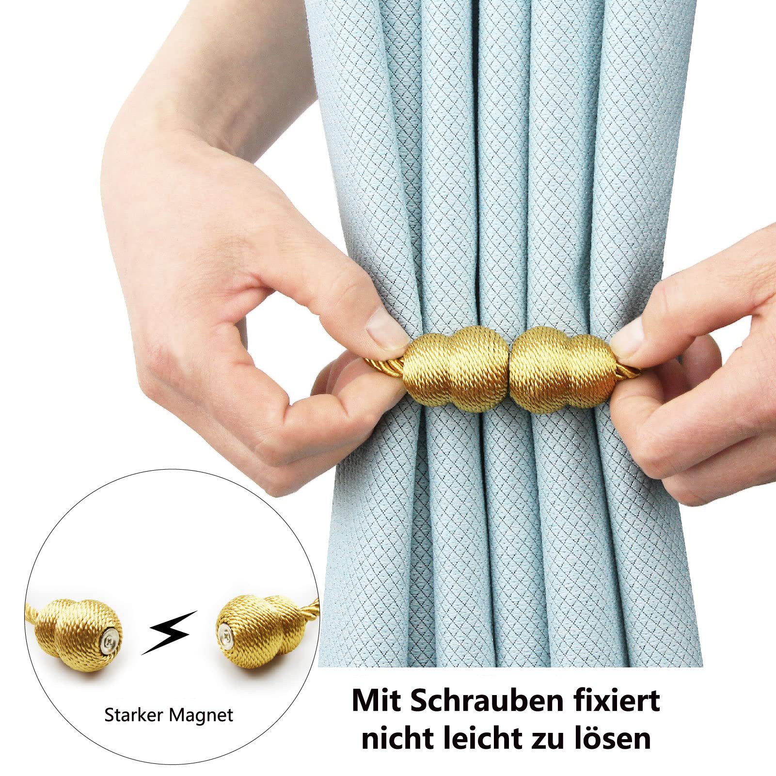 Agger Raffhalter Magnetische Raffhalter 2 Stück für Vorhänge – Dekorative Seil, (2-tlg), Raffhalter mit Magnetverschluss für Innen- und Außenbereich – Bild 3 von 5