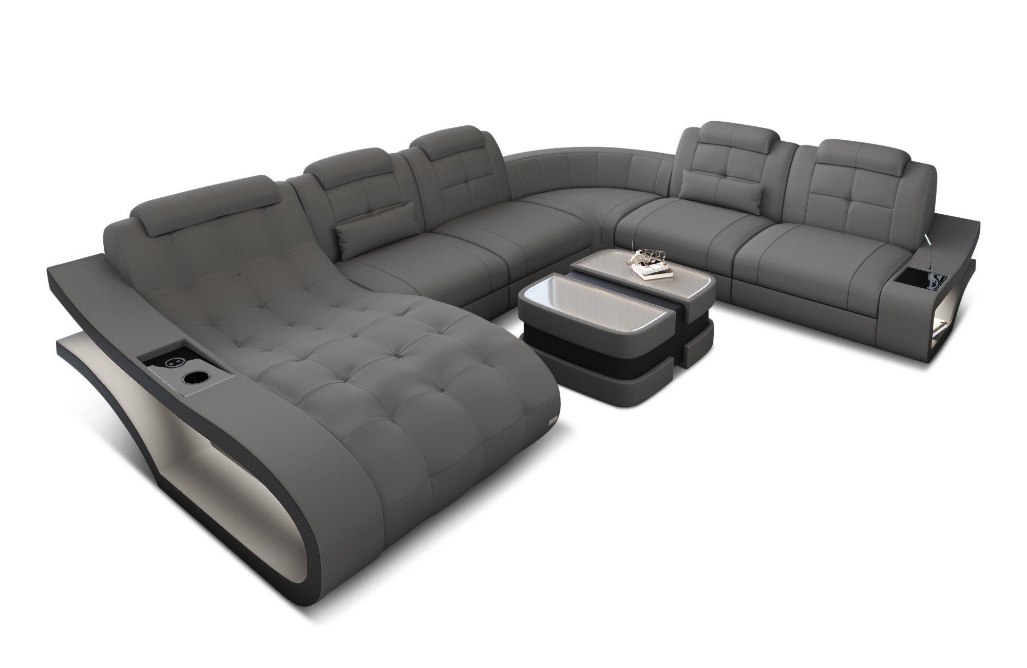 Stoffsofa mit Sofa XXL wahlweise Elegante Form Bettfunktion Wohnlandschaft M Polster azurblau-schwarz Couch, Sofa Stoff Dreams
