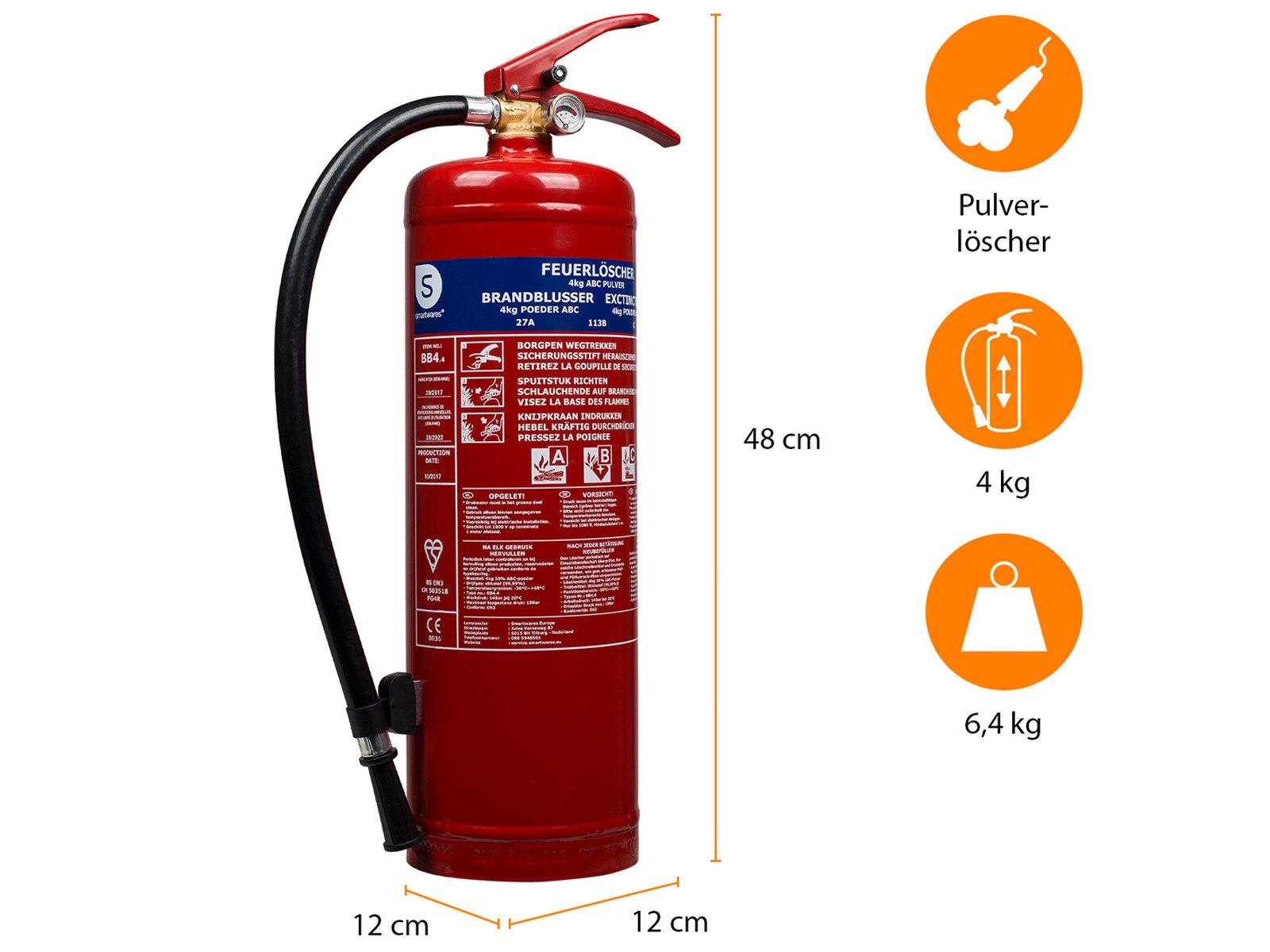 smartwares Pulver-Feuerlöscher, Pulver, als Set mit Löschdecke, für Zuhause Auto, DIN EN 3, Brandklassen A B C