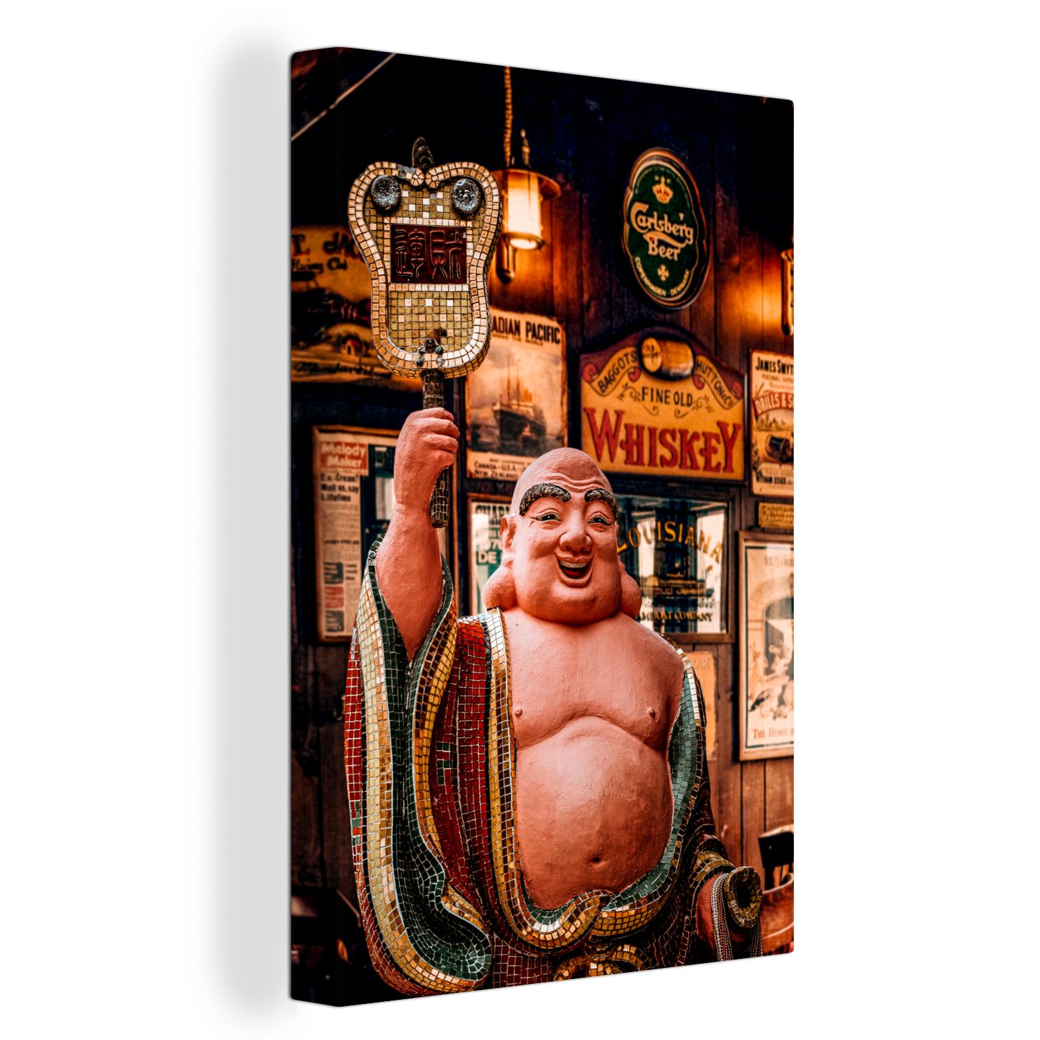 OneMillionCanvasses® Leinwandbild Buddha - Bild - Bar, (1 St), Leinwandbild fertig bespannt inkl. Zackenaufhänger, Gemälde, 20x30 cm
