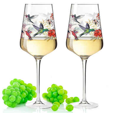 GRAVURZEILE Rotweinglas Leonardo Puccini Weingläser mit UV-Druck - Kolibri Schwarm Design, Glas, Sommerliche Weingläser mit Kolibri für Aperol, Weißwein und Rotwein