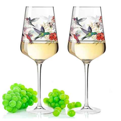 GRAVURZEILE Rotweinglas Leonardo Puccini Weingläser mit UV-Druck - Kolibri Schwarm Design, Glas, Sommerliche Weingläser mit Kolibri für Aperol, Weißwein und Rotwein